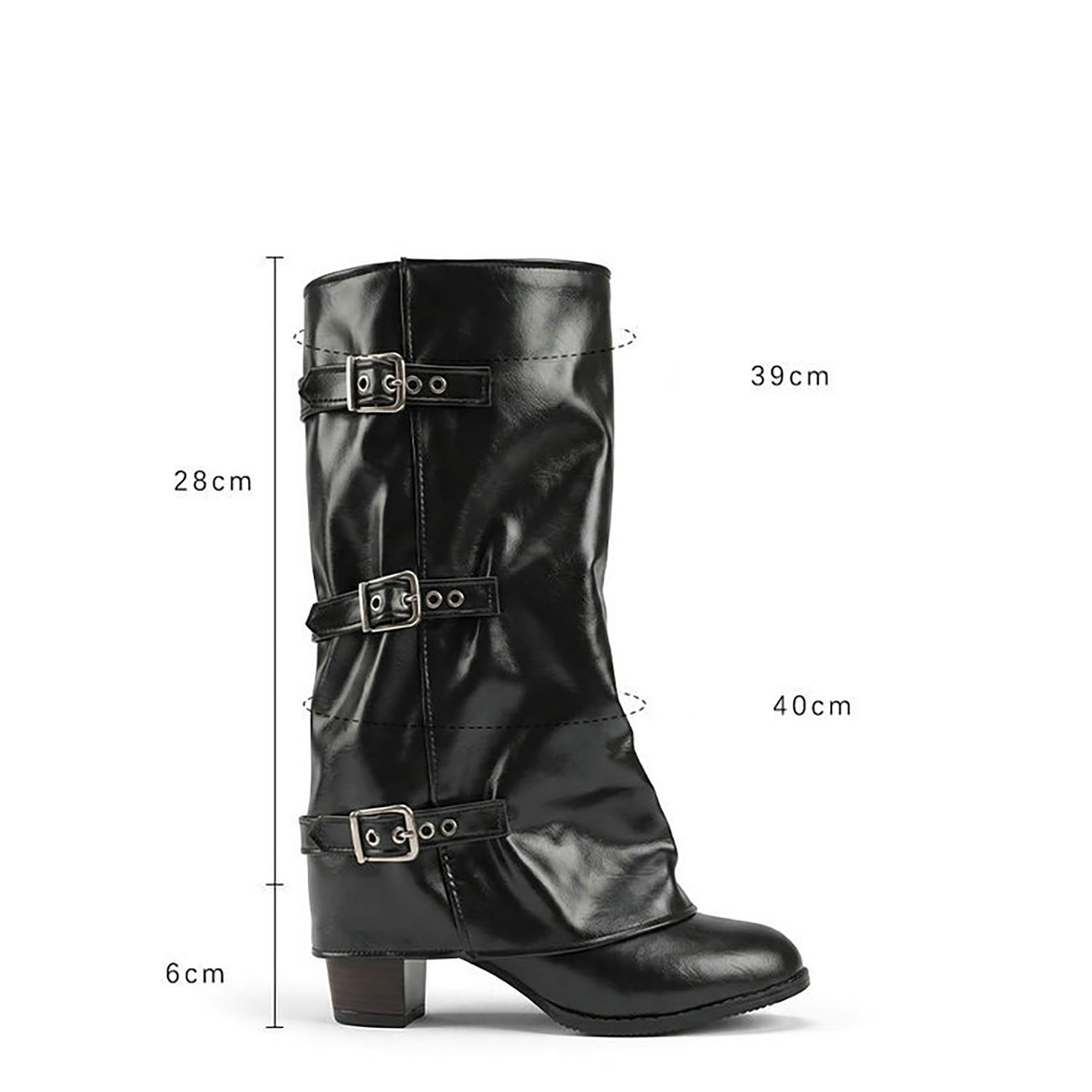 Generico Stivali Donna Alti PU Tacco Largo Stile Equestre Casual Autunno Inverno