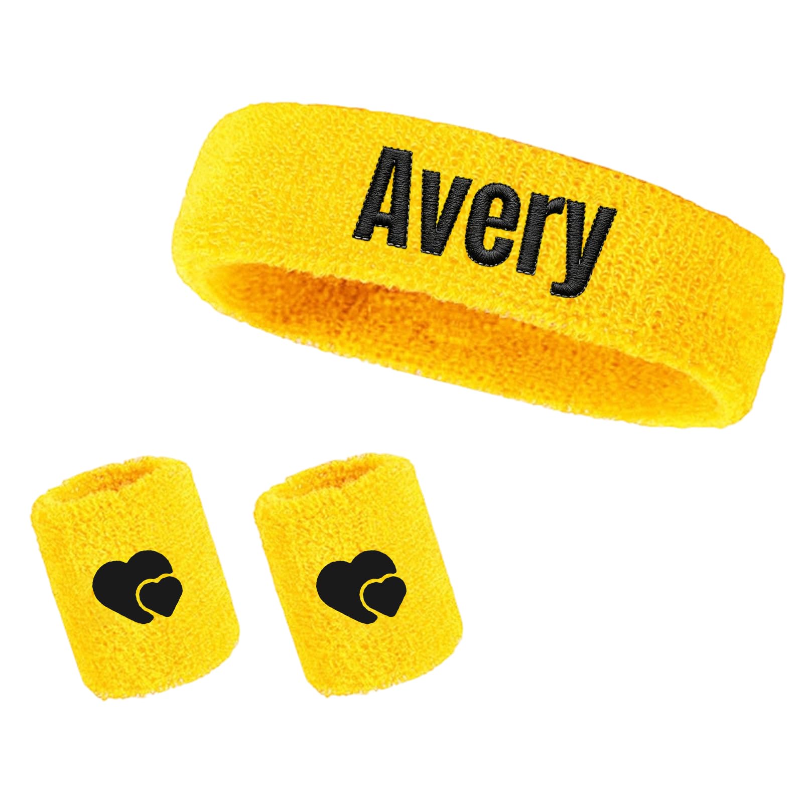 Custom Sports Wristbands, Personalised Embroidered Headband Set – Cotton Sweat Wicking Wrist Sweatband, 3 Piece Workout Accessory – Gift, for Runner Gym Fitness Athlete (D)