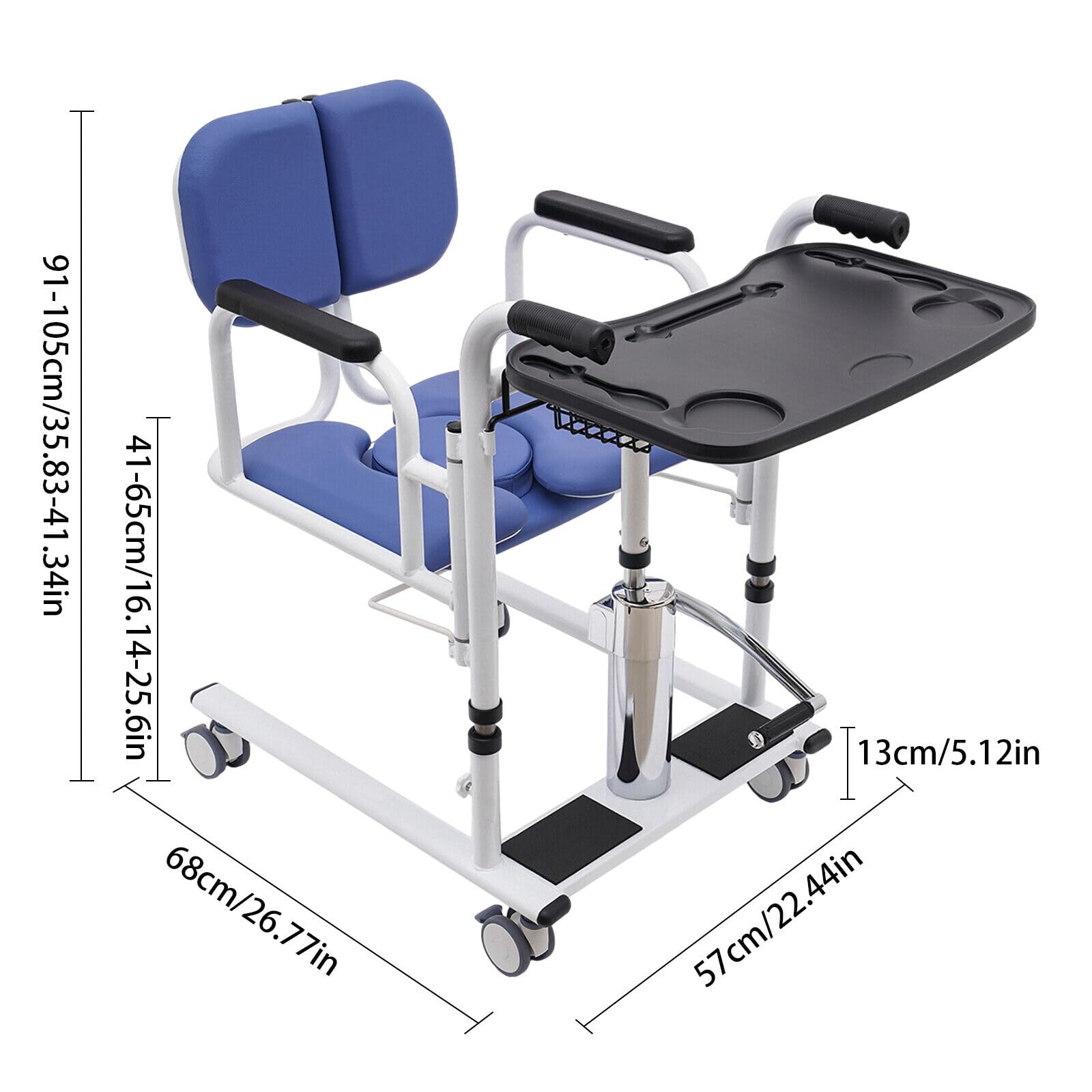 Silla elevadora portátil para personas mayores, ayuda de transferencia, silla de ducha multifuncional con asiento dividido de 180°, capacidad de carga de 150 kg, color azul