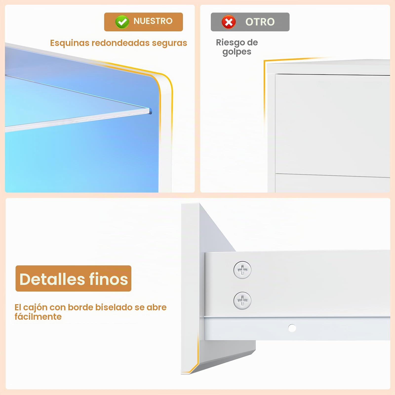 Mesitas de Noche con Estación de Carga, Mesilla de Noche con LED y Plano de Cristal, Mesa Auxiliar con 3 Cajones y 1 Compartimento Abierto, Mesa de Noche Cajonera Dormitorio Moderna para Salón