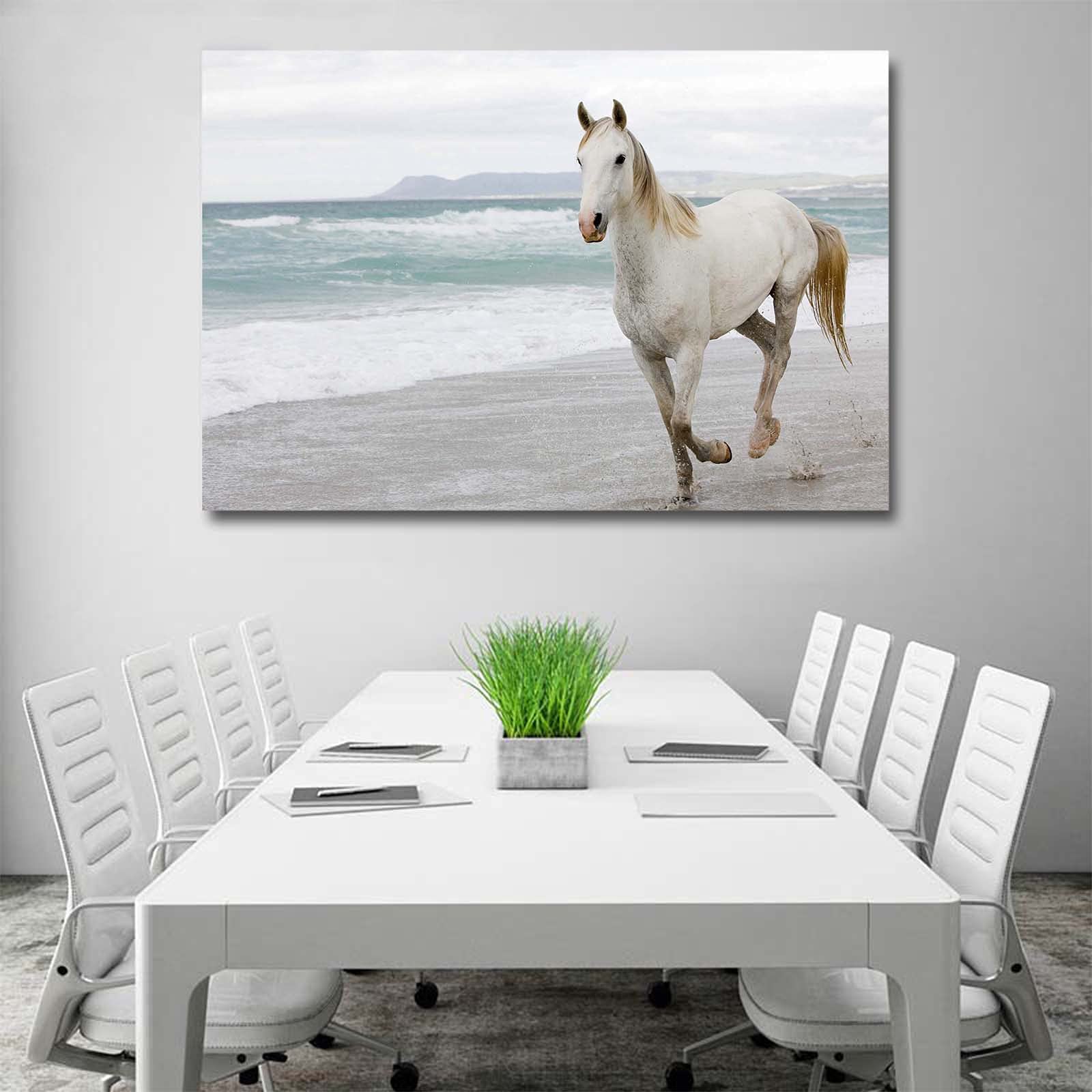 Amazon.co.jp: 海沿いを走る白い馬ポスター壁画部屋の装飾現代アート