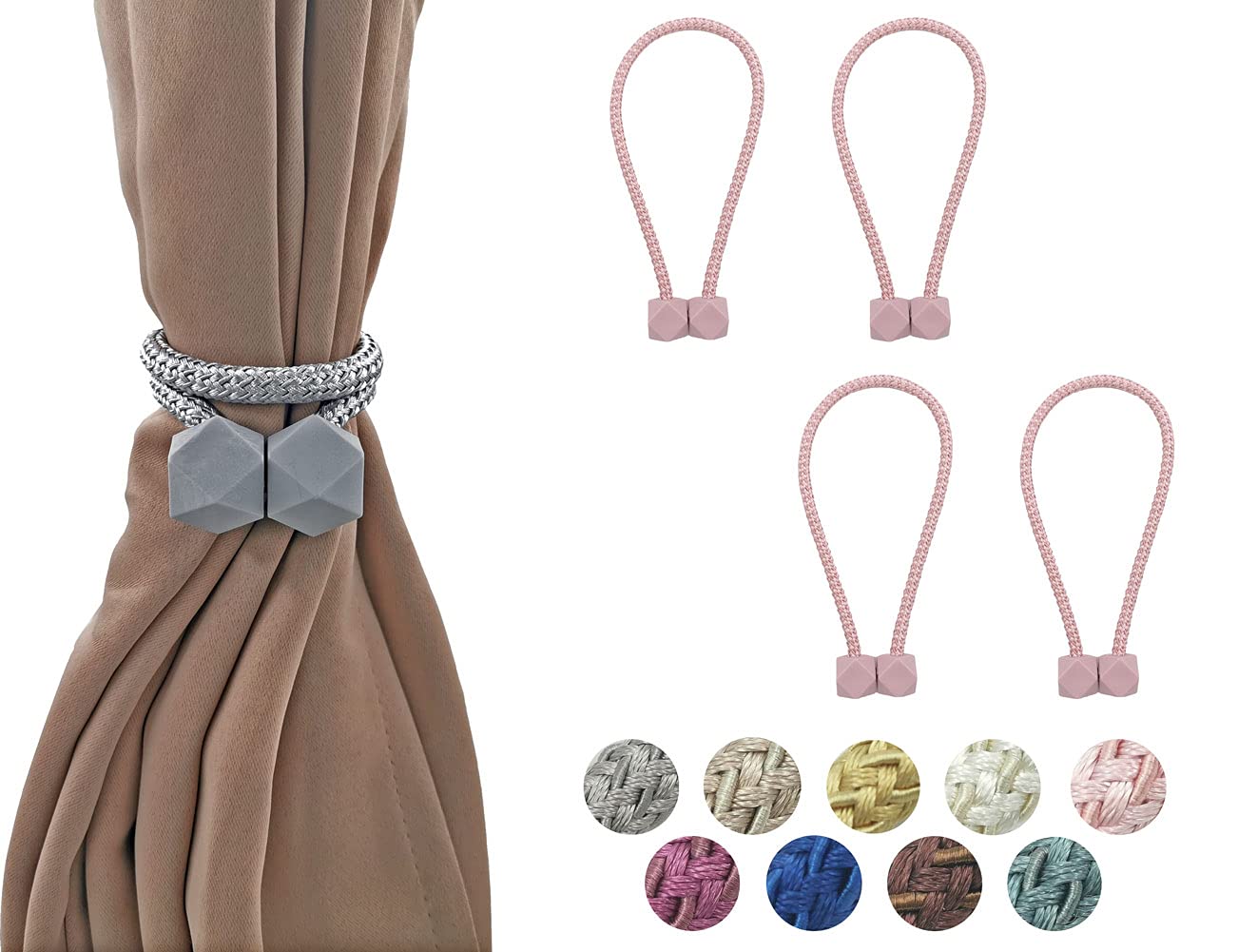 HYX 4 alzapaños magnéticos para cortina, modernos clips de alzapaños para cortina, soporte para cuerda de cortina, alzapaños decorativos para decoración del hogar y la oficina (rosa)