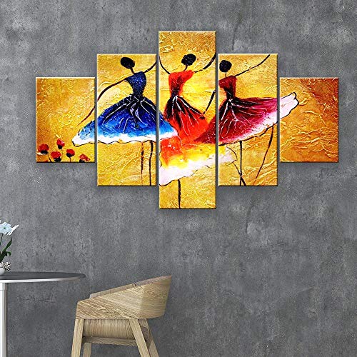 wallmantra Ballerina Ballet Dancer Abstract Canvas Painting Set Of 5 For Living Room, Bedroom & Office