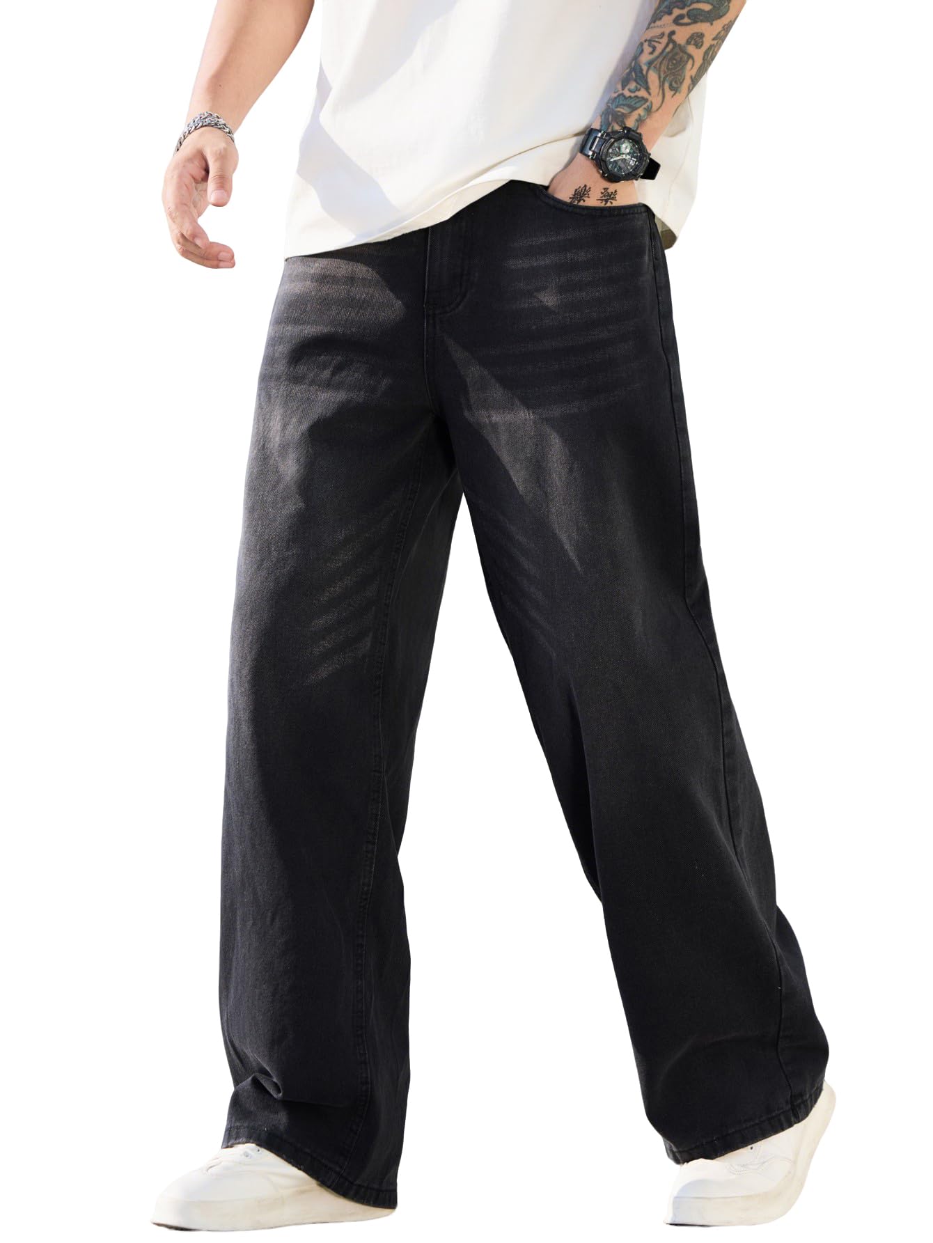 Men's Baggy Jeans Y2K Vintage Wide Leg Denim Pants Hip Hop Skater Jeans Loose Fit Trousers 2000s Streetwear