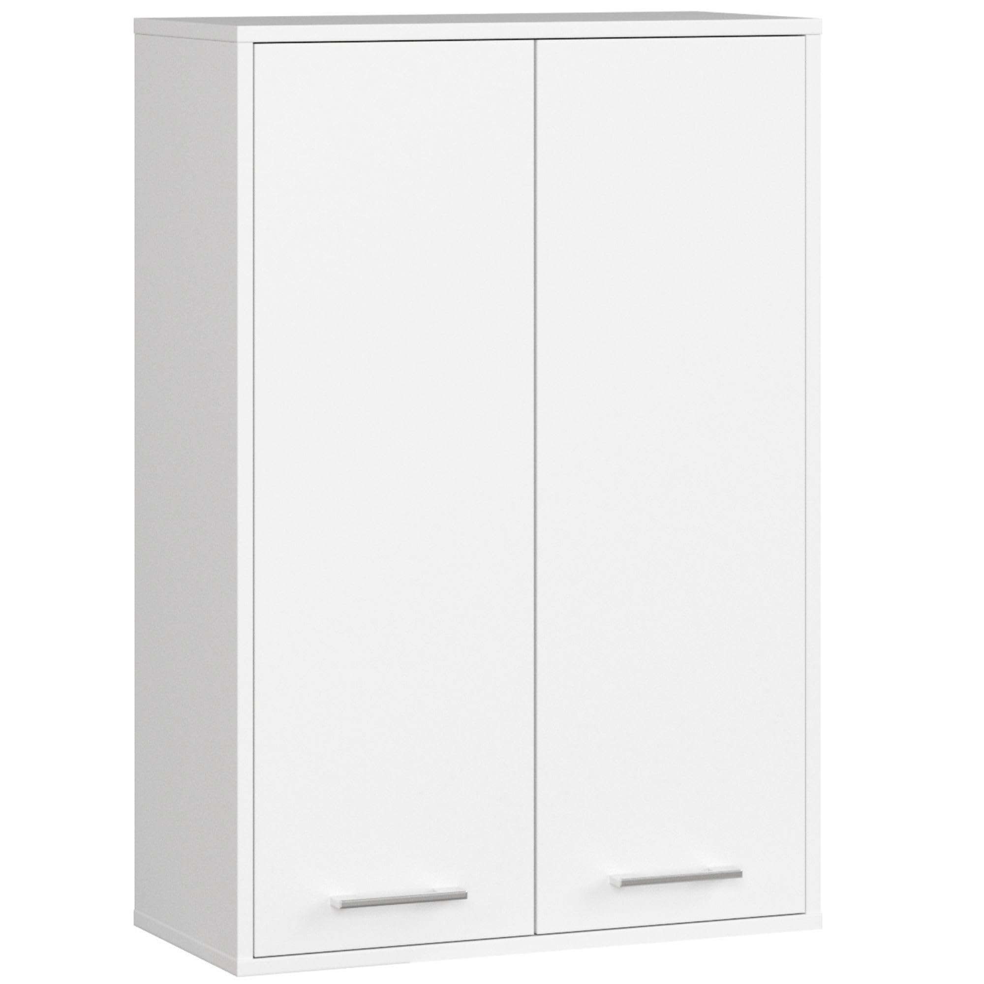 AKORD Badezimmer-Hängeschrank FIN 64 cm 2 Türen B64xH94xT30 cm - mit Ablagen - Badschrank, Wandmontiert Gewicht 8,10kg Weiß & Weiß