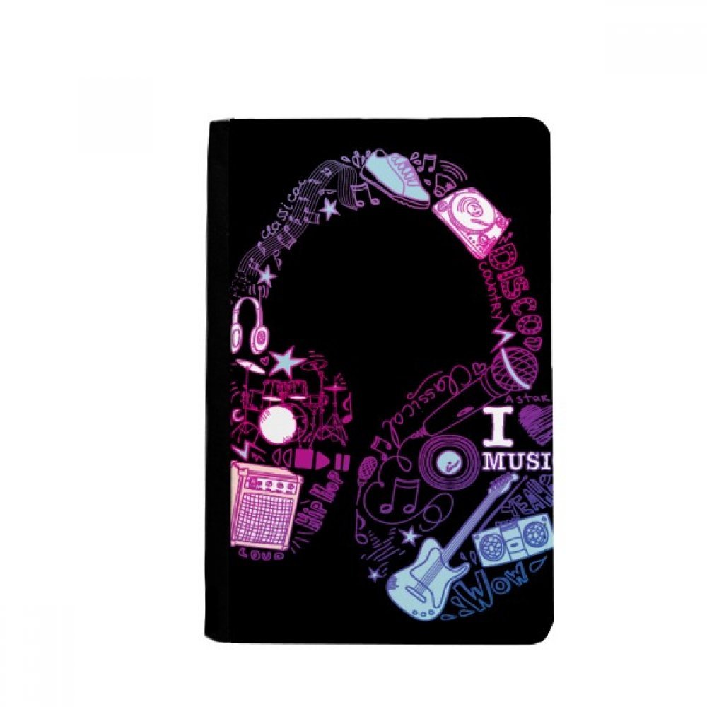 DIYthinker Pink Blue Headset Music Pattern Passport Holder Notecase Burse Wallet Cover Card Purse