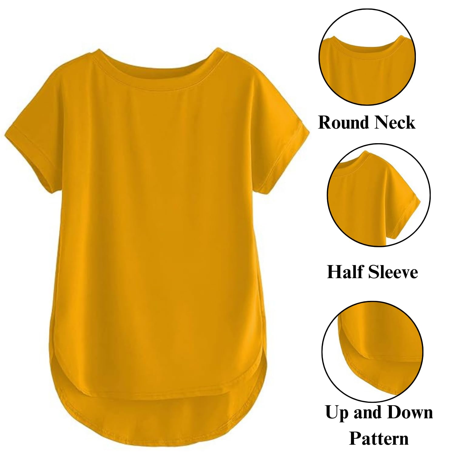 Fabricorn Women's Solid Regular Fit T-Shirt (GT01_UpDown4_P_Mustard Yellow - Image 3 thumbnail