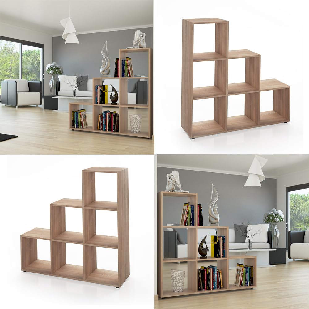 Vicco Estantería escalonada Sonoma 105 x 107.5 cm Separador de ambientes 6 estantes