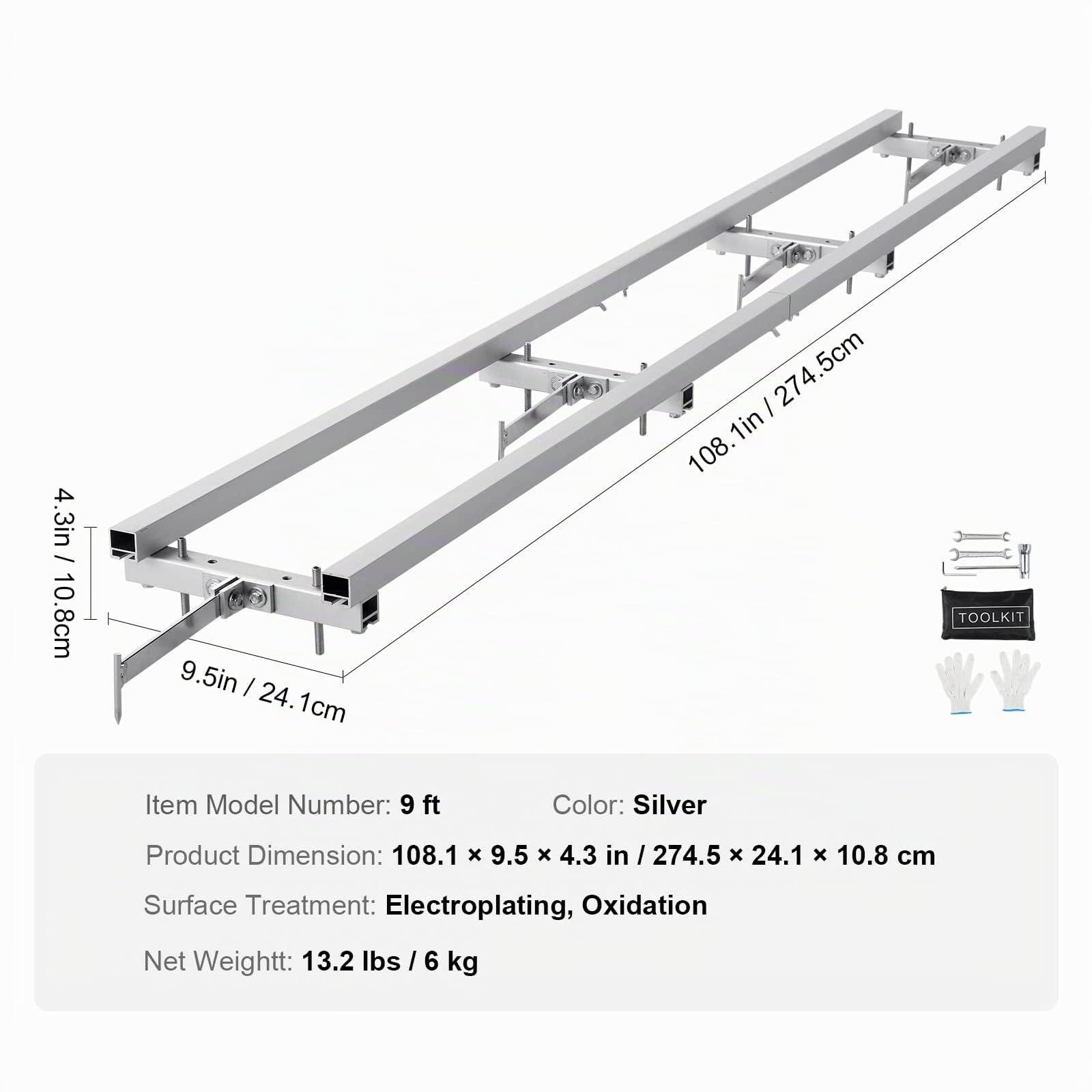 VEVOR Guida per Fresatura da 274cm, Kit di Barre Trasversali, Guida per Troncatrice a Catena, Sistema di Guida per Segheria in Alluminio Regolabile, Binario Guida per Troncatrice a Catena di Falegname