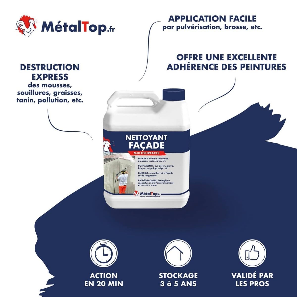 Métaltop - Nettoyant Facade - 5 L - Action rapide et efficace sur dépôts verts, mousses et souillures.