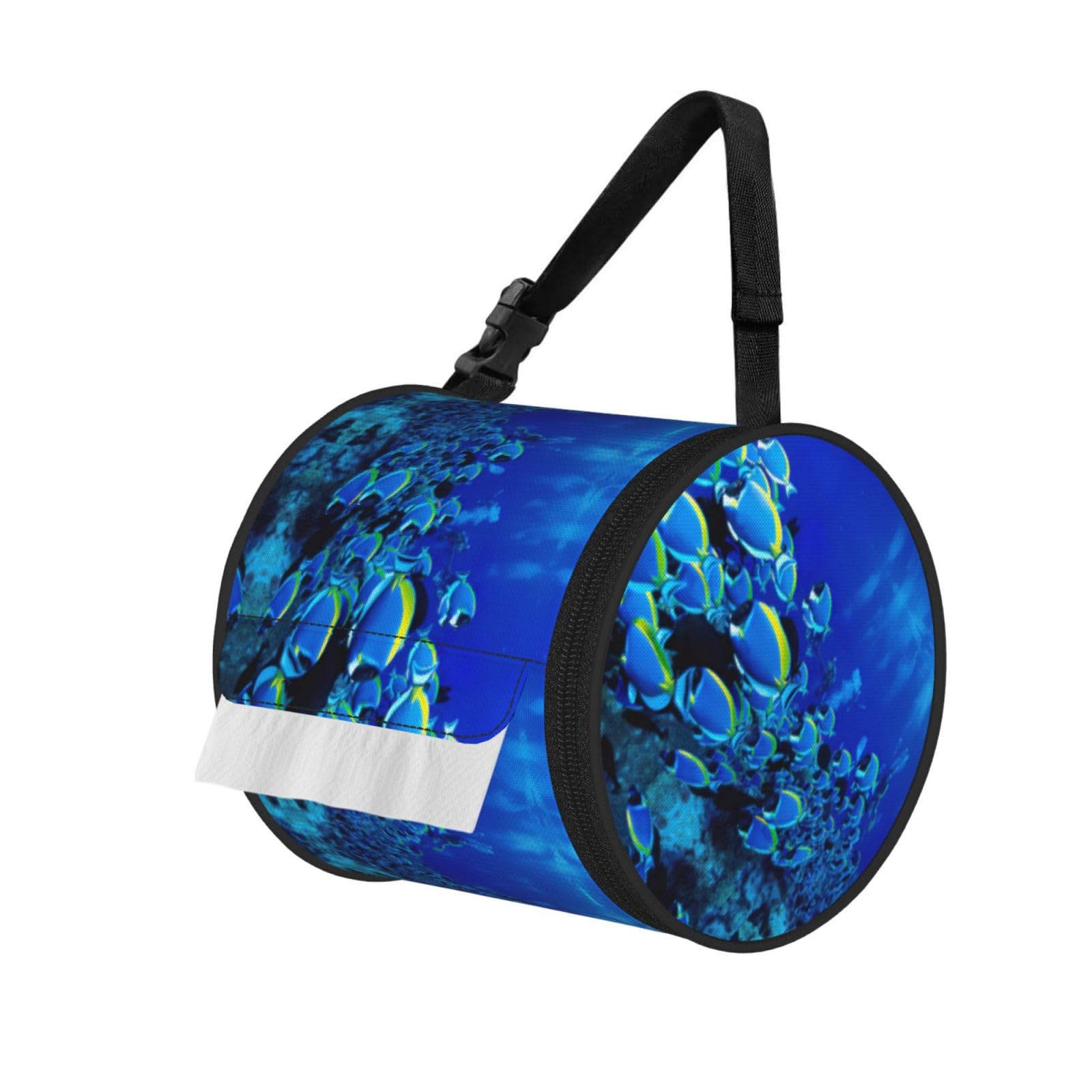 Blue Fishes Ocean Printed Hanging Tissue Organizer, Smooth Zipper Oxford Cloth Roll Holder for RV Bathroom Desk