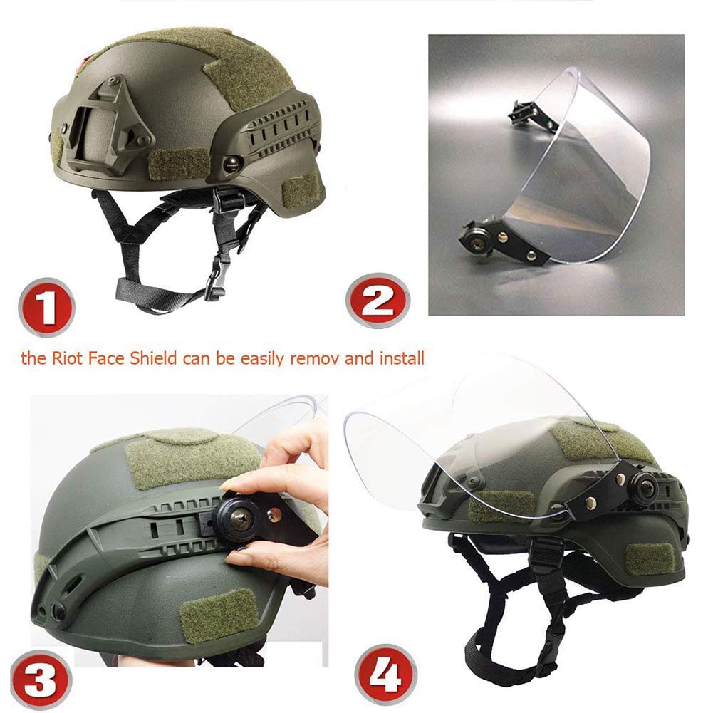 Airsoft Mich 2000 Quick Helm mit NVG Halterung und Schutzbrille.