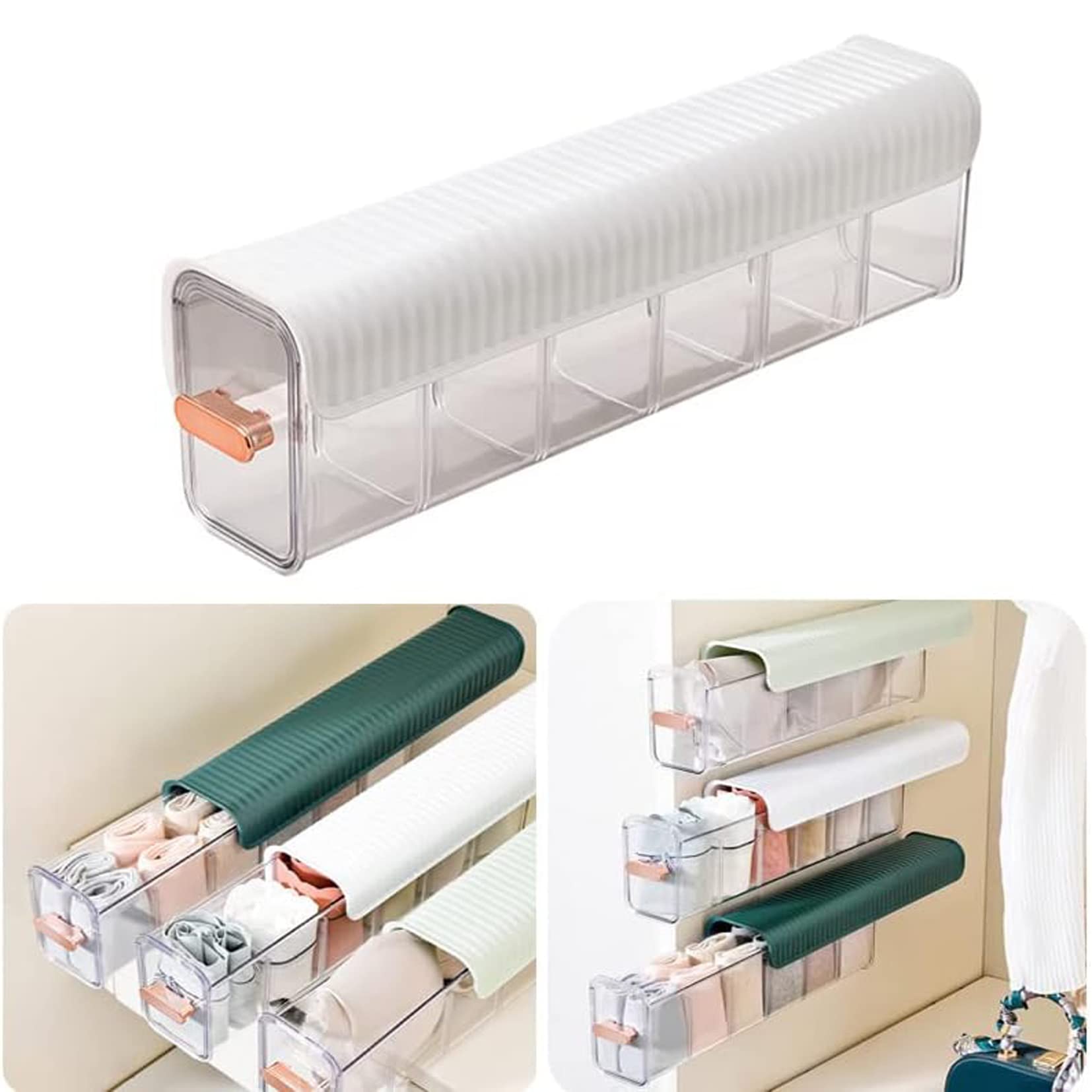 ARURA (LABEL) Wall Mount Underwear Drawer Organizer Punch-Free Multifunctional Storage Box Self-Adhesive Hanging Clear Anti Dust for Socks Ties Jewelry Cosmetics Closet Kitchen Seasoning (Multi Color)-image-47