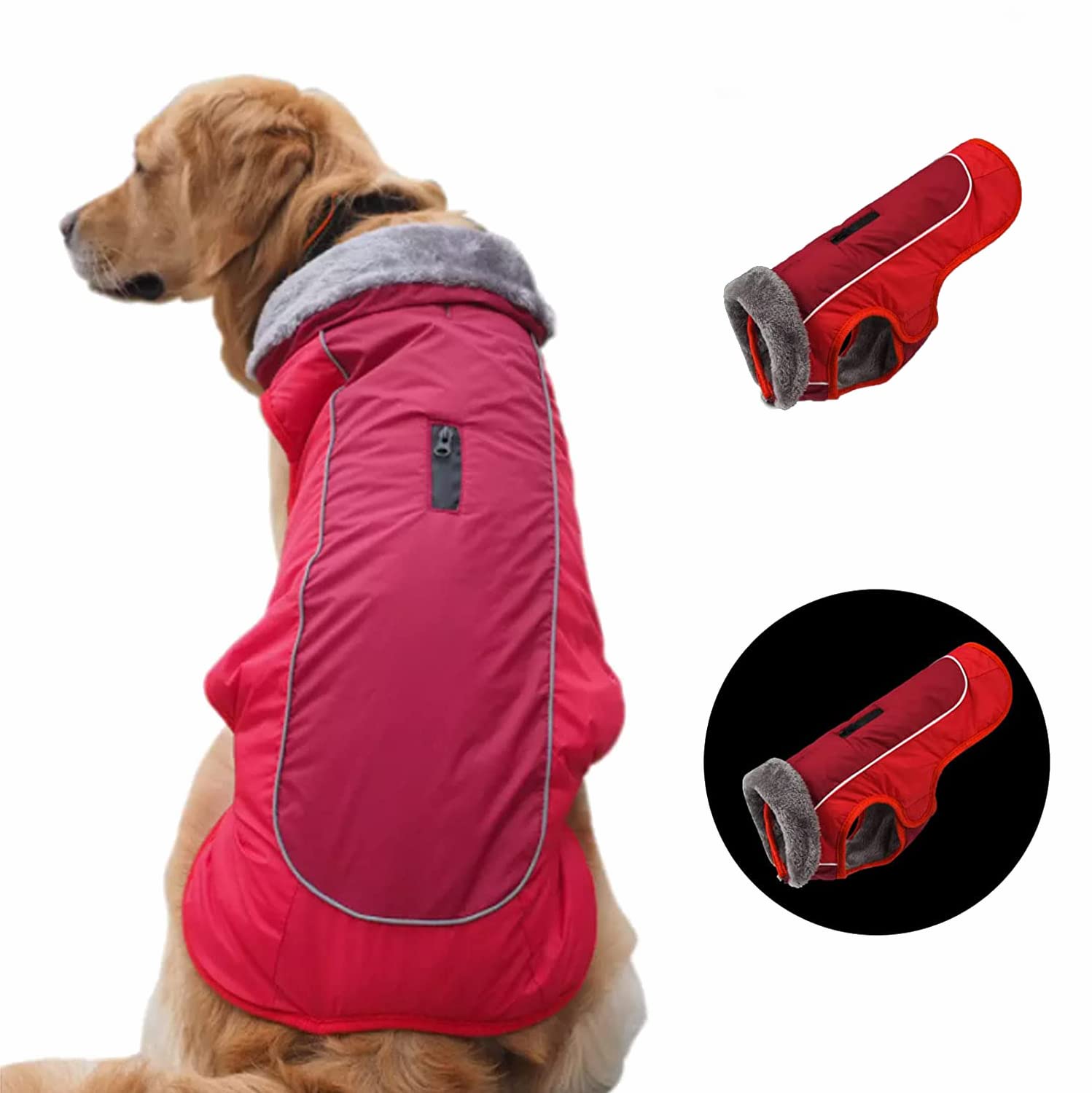 PETANGEL Warm Reflective Dog Winter Jacket, Waterproof Dog Turtleneck Clothes for Cold Weather, Thicken Fleece Lining Pet Outfit, Winter Apparel for Large Dogs (Blue 2XL Chest: 74-84cm) (B0BFHN6VDX) Amazon Price History, Amazon Price Tracker