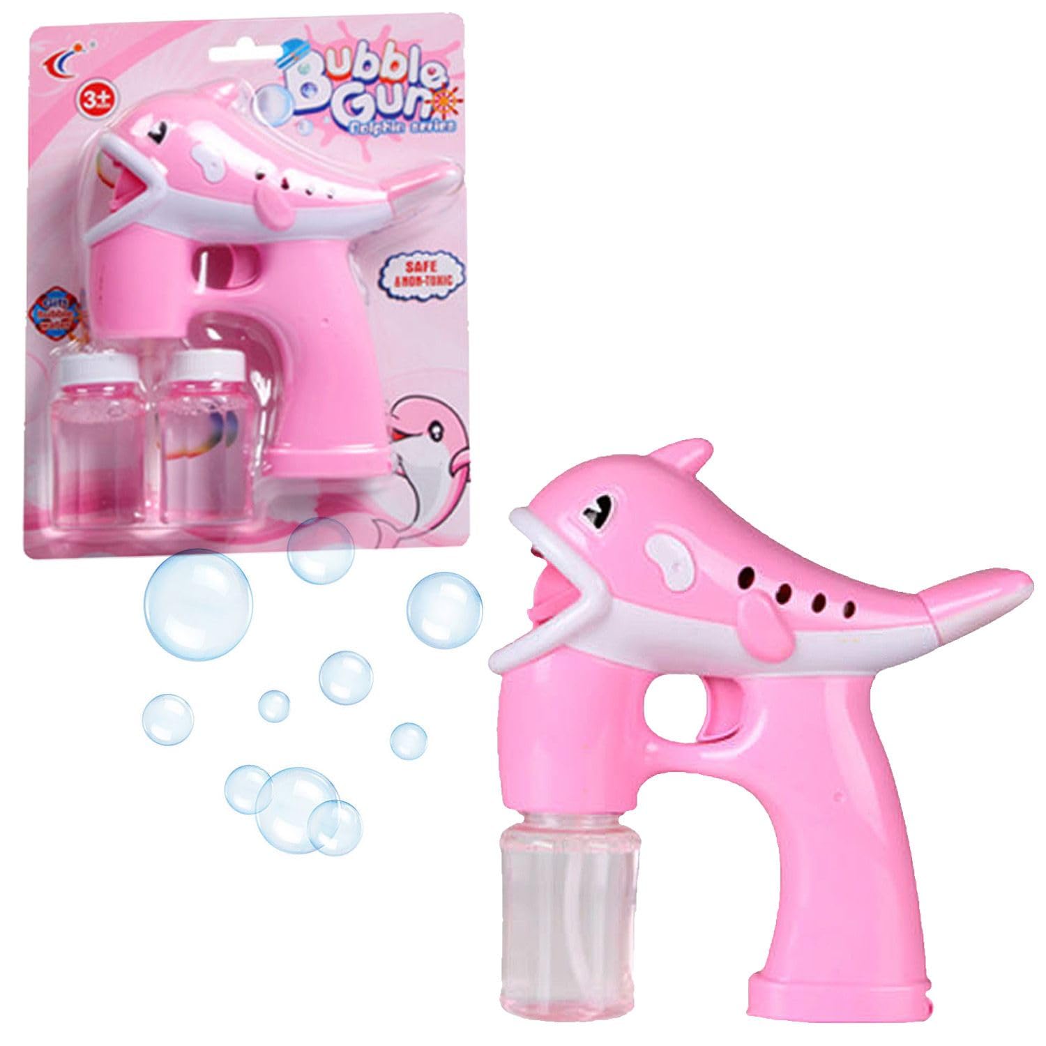 Kids Bubble Gun Toy Dolphin Whale Automatic Bubble Making Machinewith 2 Bubble Solutions for Kids, Bazooka Bubble Gun, Toddlers Summer Toy, Birthday, Outdoor & Indoor Activity, Easter Favors (Pink)