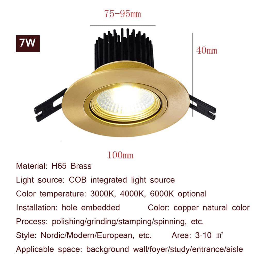 Lot de 5 Spots Encastrés LED en Laiton Doré avec Finition Laiton pour Salon Ou Couloir