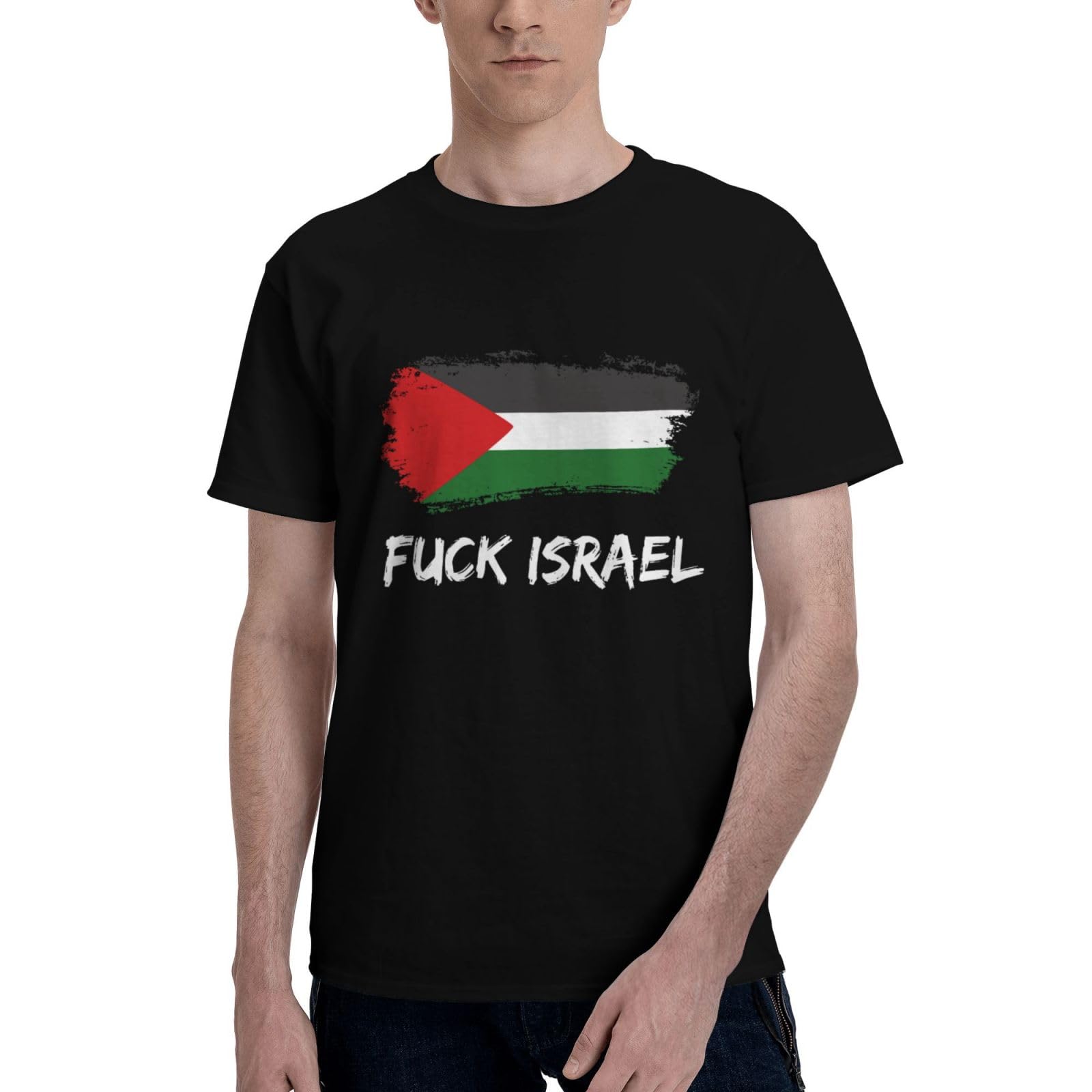 Kwqdozf Men's As Pic Fuck Israel Free Palestine Save Gaza T Shirt Round Neck Cotton Shirts For