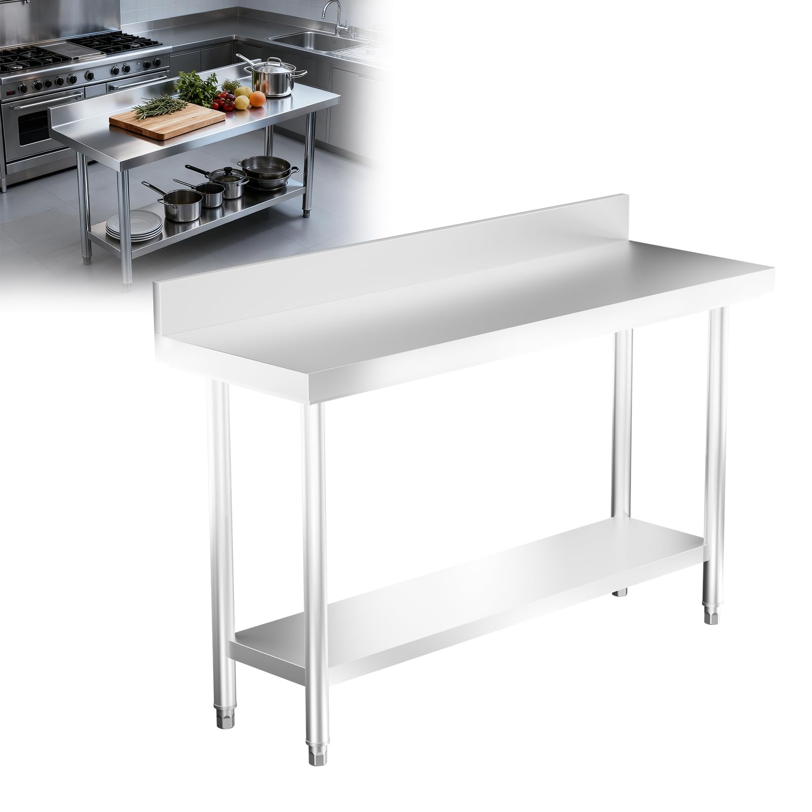 LZQ Tavolo da Lavoro in Acciaio Inossidabile Tavolo da Cucina in Inossidabile Tavolo da Preparazione Gastro Tavolo da Bar per Cucina Ristorante (con Alzatina, L X B X H: 120 * 60 * 85 cm)