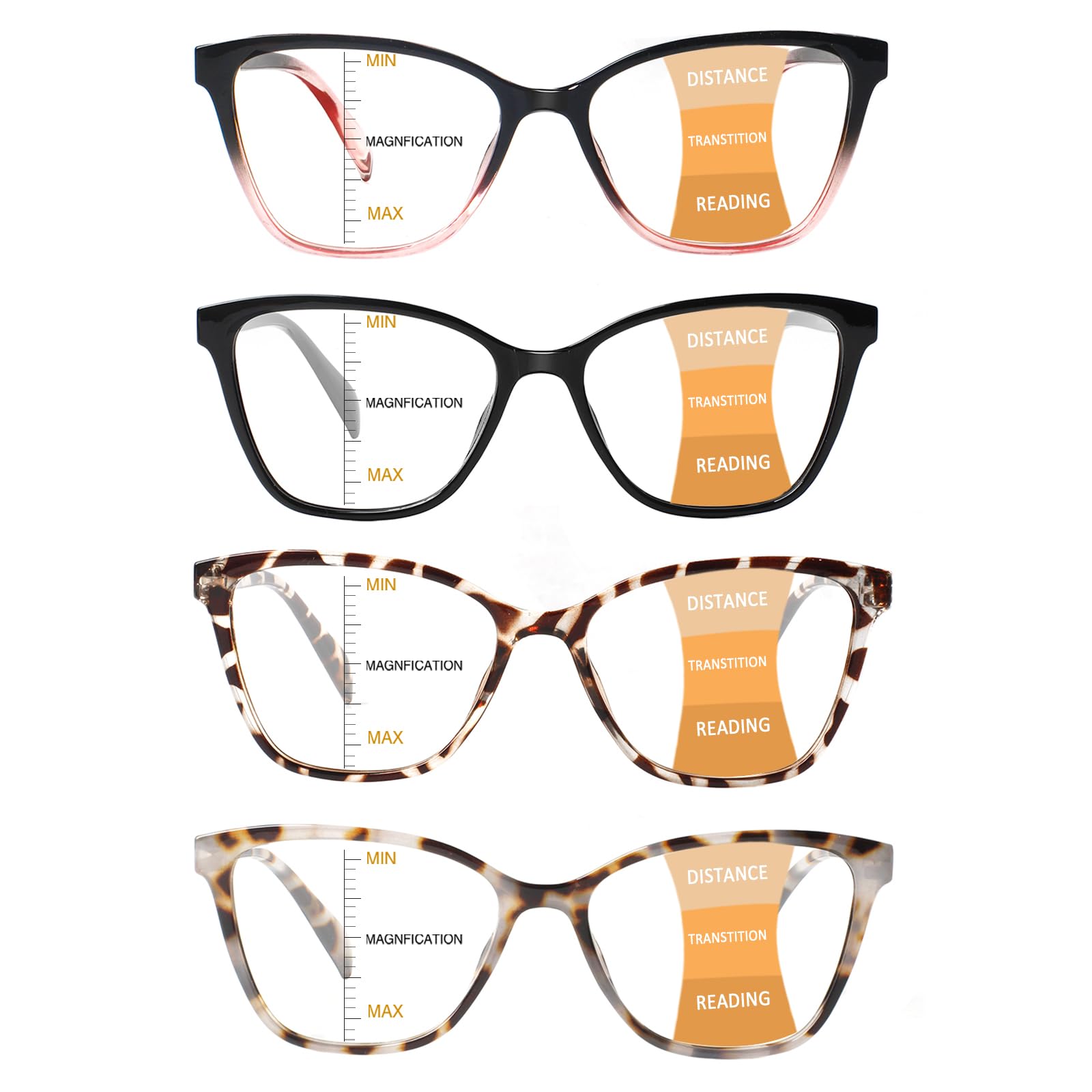 Photo 1 of VisiWell 4 Pack Progressive Multifocus Reading Glasses for Women Men Blue Light Blocking Readers with Spring Hinge (4 Mix Color-4, 2.5, x)