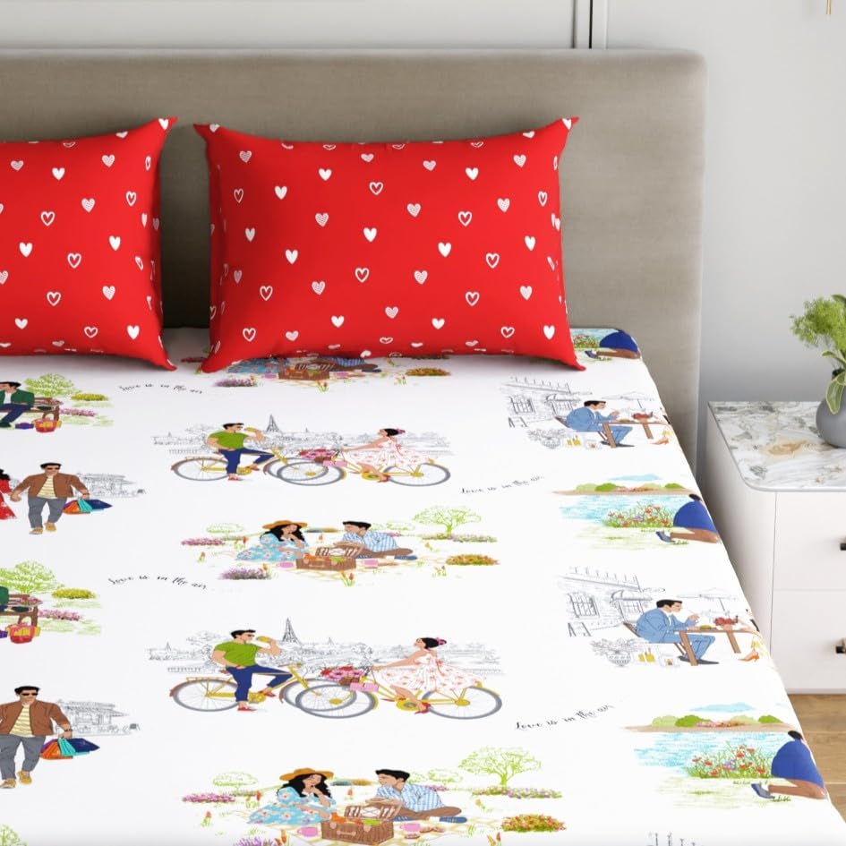 Image of Home Ecstasy 100% Cotton King Bedsheet with 2 Pillow Covers - (Size 87 x 108 inches, 200 TC, Colour - White)