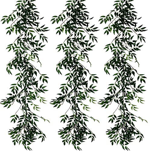 3 Pack Artificial Hanging Leaves Vines 16.8Ft Feet Artificial Silk Greenery Garland Fake Ivy For Indoor Wedding Party Crowns Wreath Decor, Outdoor Wall Garden Decoration (Leaves Vine 3Pcs) #TOP25