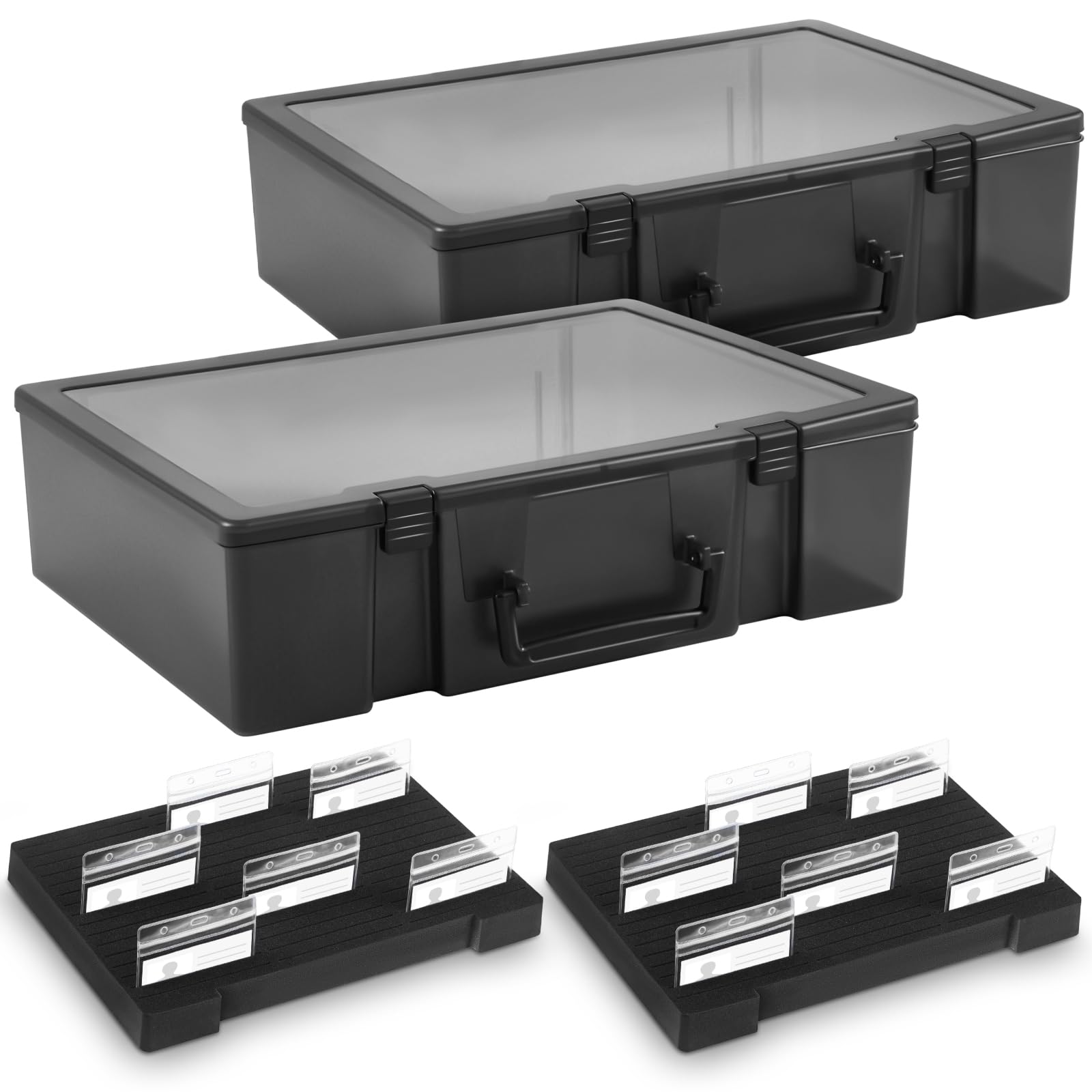 Chunful 2 Pcs Name Tag Holder with Case, Foam Name Badge Storage Tray Holds 48 Badges ID Badge Tray Organizer for Desk Classroom Office School, 14 x 10.6 x 4 in (Black) โ image 1
