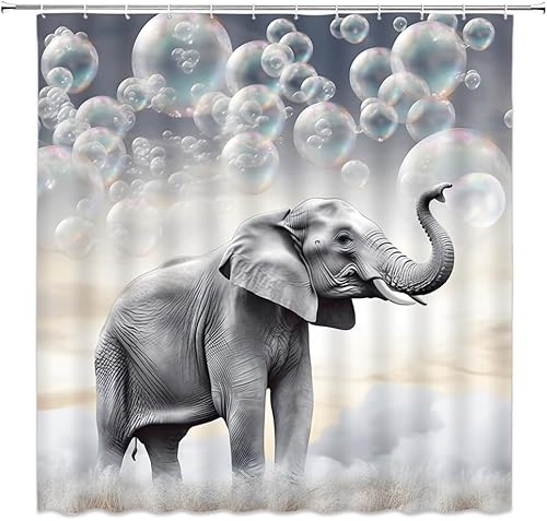 Miniatura 2 de BCNEW Cortina de ducha floral de elefante, vida silvestre, granja, campestre, rural, flores rosas, hojas verdes, cortina de baño de animales, 70 x