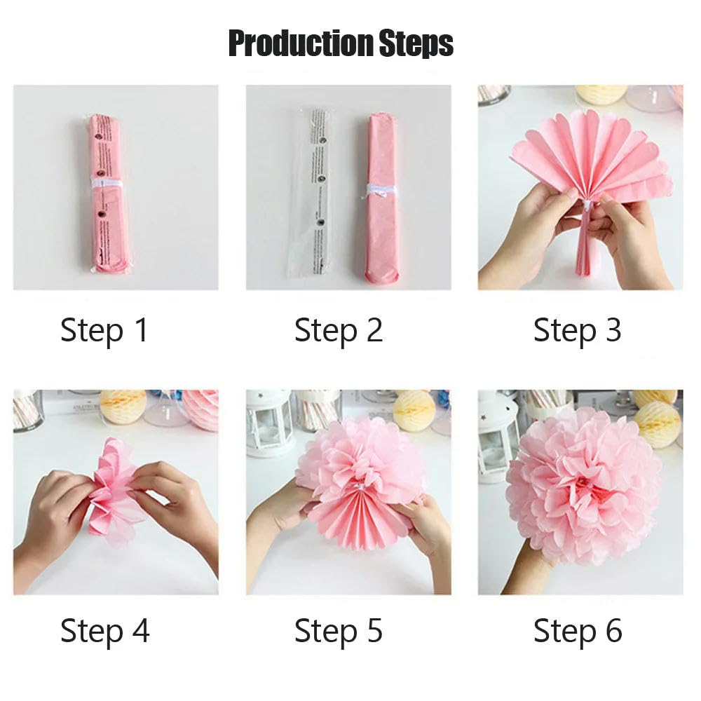 Juego de 30 farolillos de Papel Azul y Blanco para decoración de Festivales y Fiestas, de 6, 8, 10 y 12 Pulgadas, para Bautizo de bebé, Fiesta de cumpleaños, Pompones Colgantes