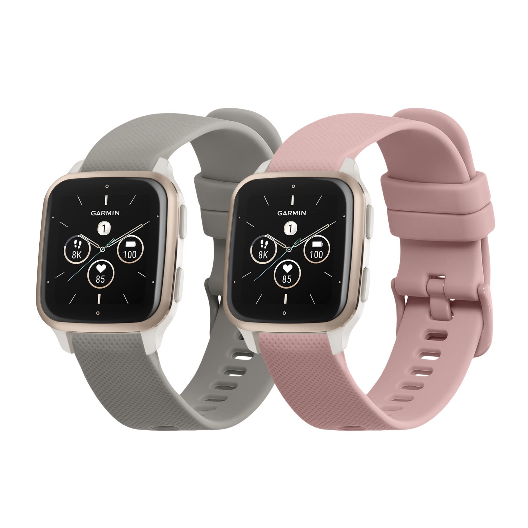 kwmobile Straps Compatible with Garmin Venu Sq 2 Music/Sq 2 Straps - 2x Replacement Silicone Watch Bands - Smartwatch or Fitness Tracker - Black/Grey