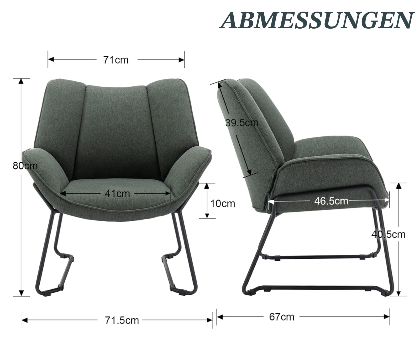 chairus Leinen Loungesessel für Wohnzimmer Balkon Modern Gepolstert Polsterstuhl Relaxsessel mit Metallbeinen (Grün)