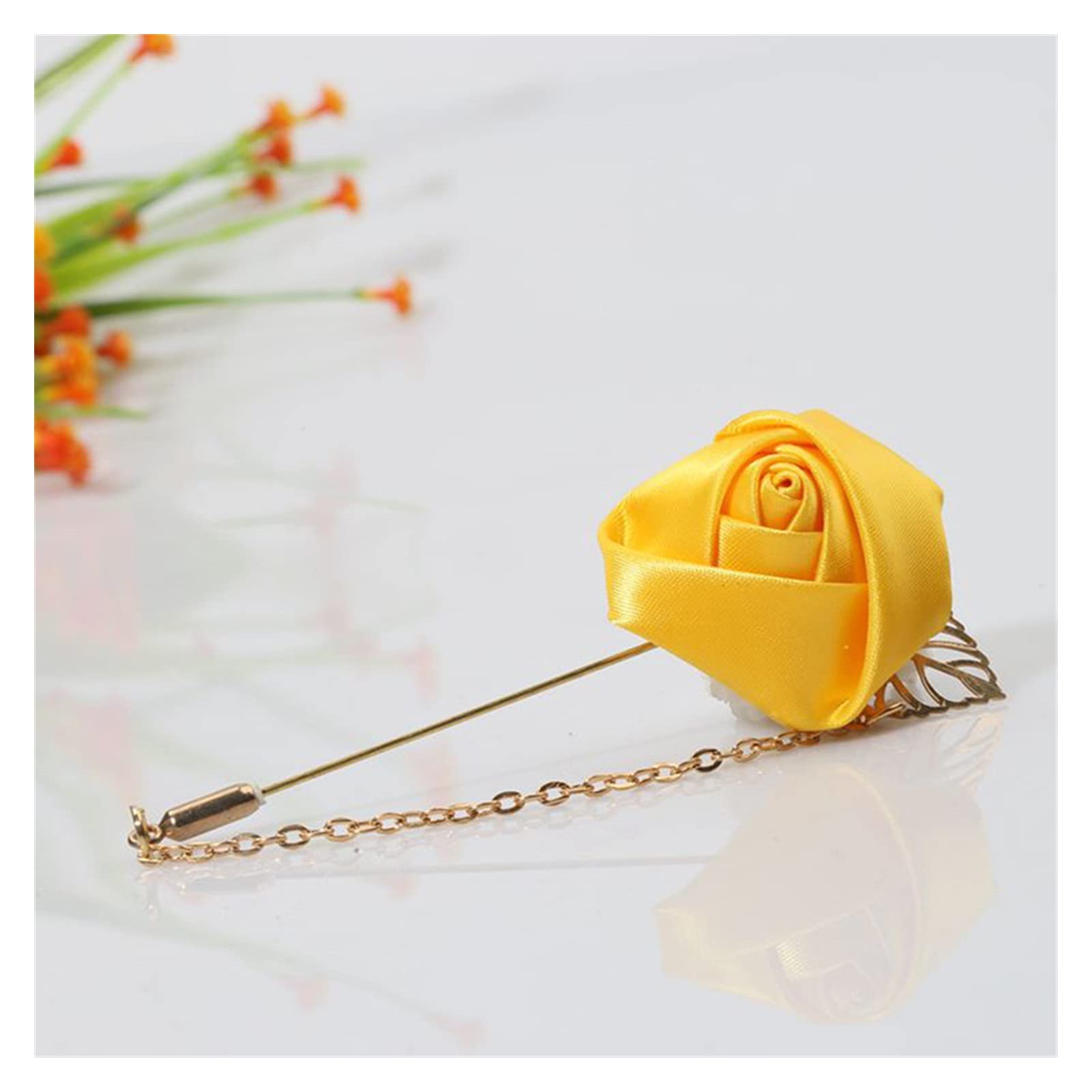 Männer Rose Blume Golden Leaf Mode Brosche Anzug Revers Leinwand Stoff Band Krawatte Pins Männer Hochzeit Blume Im Knopfloch Brosche schmuck