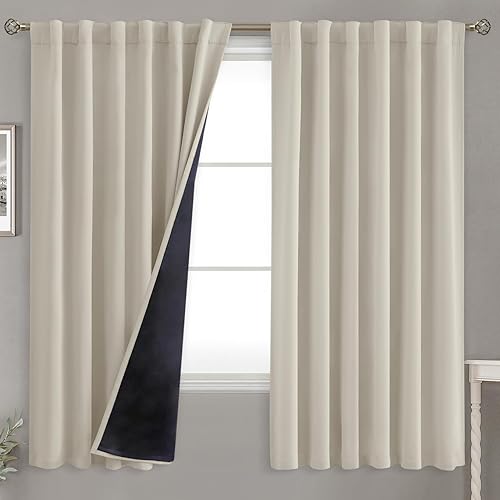 BGment Cortinas opacas 100% con aislamiento térmico para oscurecer la habitación, 63 pulgadas de largo con forro, bolsillo para barra y pestaña