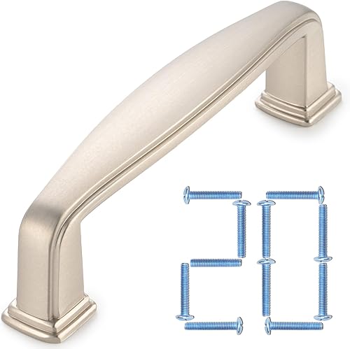 KOOFIZO Paquete de 20 tiradores de arco de armario de pie cuadrado, manija para muebles en níquel cepillado, distancia entre tornillos de 3