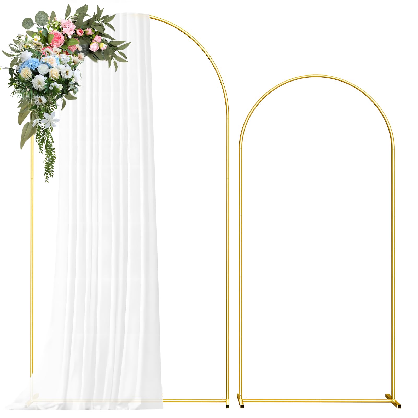 Metal Arch Backdrop Stand, 7.2FT+6FT Wedding Arch Frame, Balloon Arch Backdrop Stand Set of 2, Gold Wedding Arch Backdrop Stand for Wedding Birthday