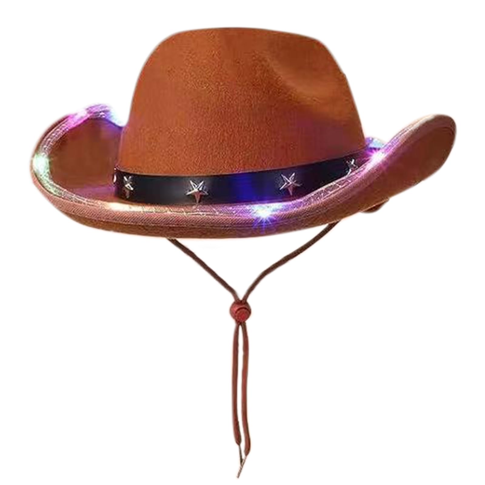 Adult Christmas Party Cowgirl Hat with Led Light Up Brim Carnivals Party Illuminated Brim Fedoras Hat for Pet Decor