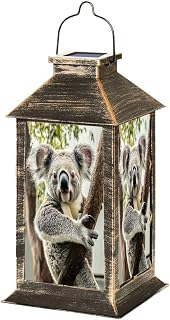 Solar Lantern Australian Koala Bear Sitting Branch Outdoor Garden Hanging Lantern Waterproof Solar Powered Lighting Outside Table Lamp for Deck Yard Camping Patio Decor