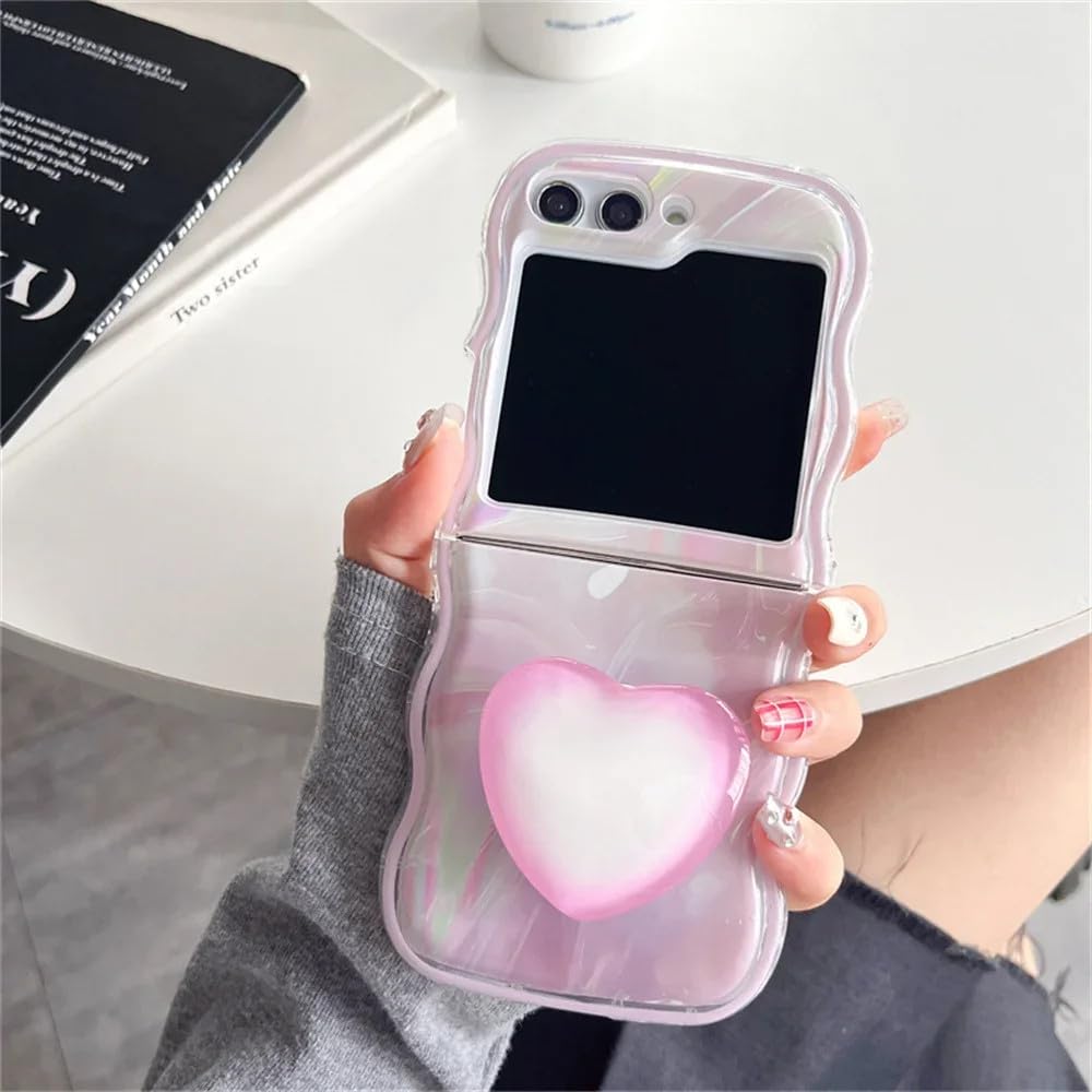 Funda con Soporte para Z Flip 5 4 3 con diseño de corazón de Amor y mármol para Samsung Galaxy Z Flip 3 4 5 flip4 Flip5 5G, Bonita Funda, Rosa, para Samsung Galaxy Z Flip5