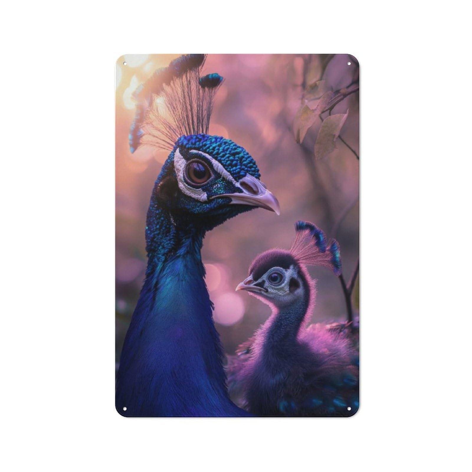 Junmoney Peacock And Chick Printed Metal Sign 30X20cm For Guest Room Or Hallway, Suited To Home Decor Collectors