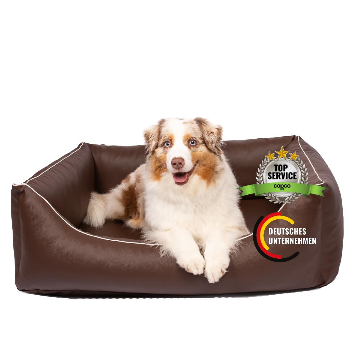 Cama para perros CopcoPet Rocco 2 en 1, impermeable y de piel sintética, con colchón de plástico para perros con espuma de copos o espuma viscoelástica ortopédica