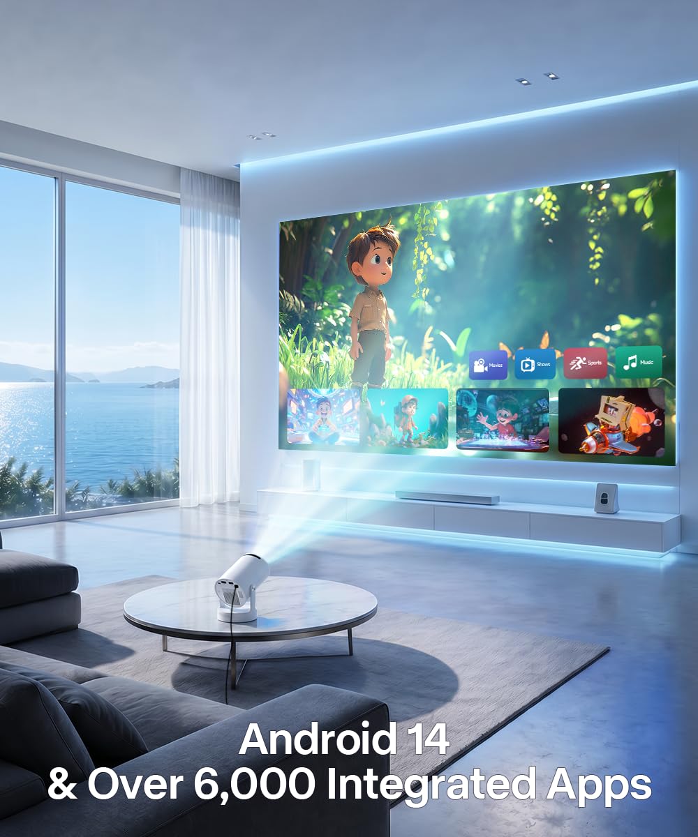 Magcubic Proyector 4K HY300pro+ con Android 14 | Corrección Trapezoidal Automática, WiFi 6 y Bluetooth 5.4, Rotación de 180°, Altavoz de 5W