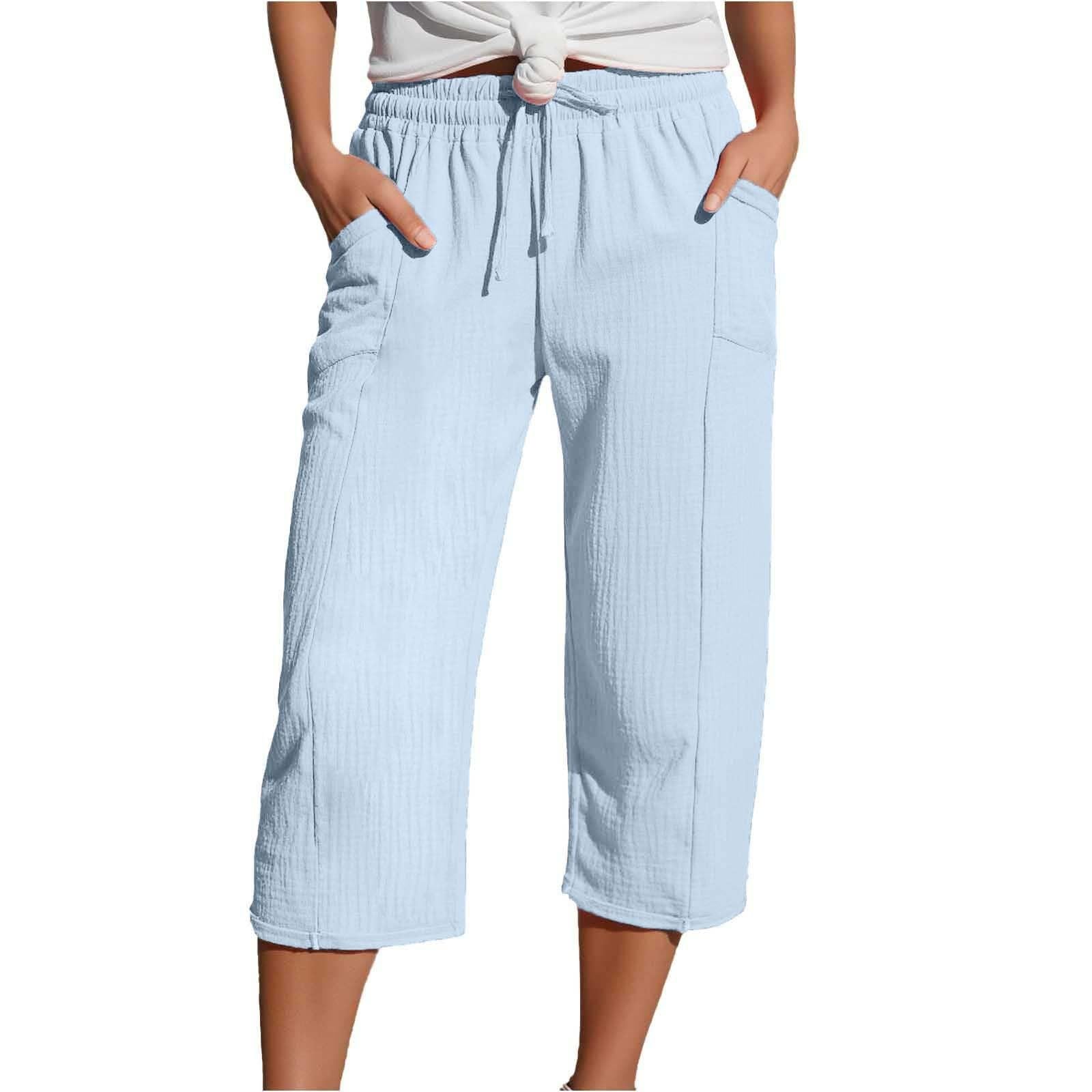 YBEBEWE Sommerhose Damen Leicht Leinenhose Damen Sommer 3/4 Musselin Kurze Hose Leicht Leinen Sommerhose Mit Taschen Causal Caprihose Elastische Bequeme Stoffhose Sport Freizeit Strandhose