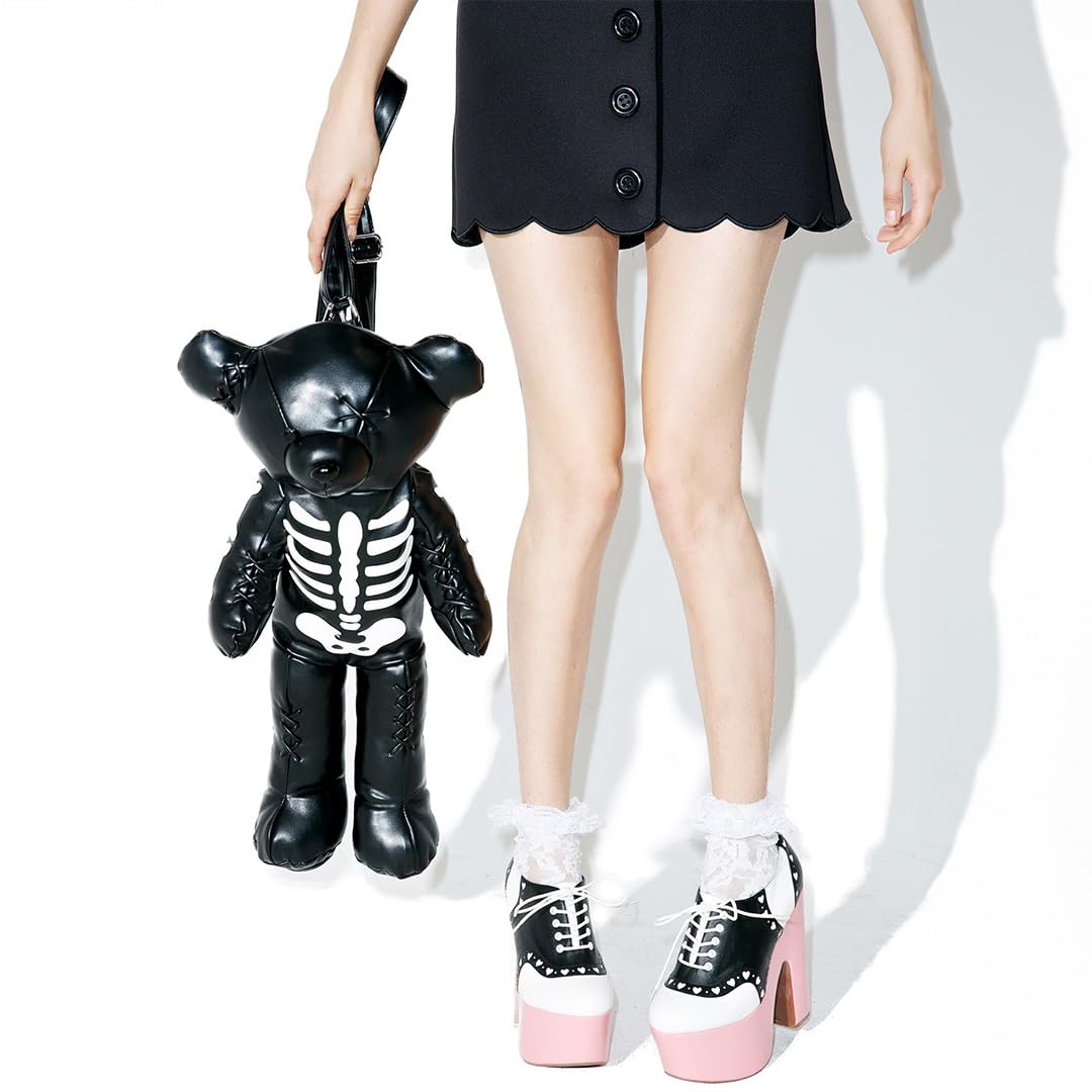 Dolls Kill Deady Teddy Backpack - Skeleton Appliqués, Vegan Leather, Black: Deady Teddy Black