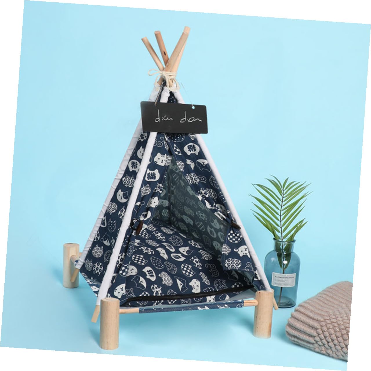 Ciieeo Tente pour Animaux en Toile Lavable avec Structure en Bois Résistante Tapis de Sol Lavable pour Chiots Maisonnette Confortable pour Chat et Chien Lieu de Couchage Sécurisé et