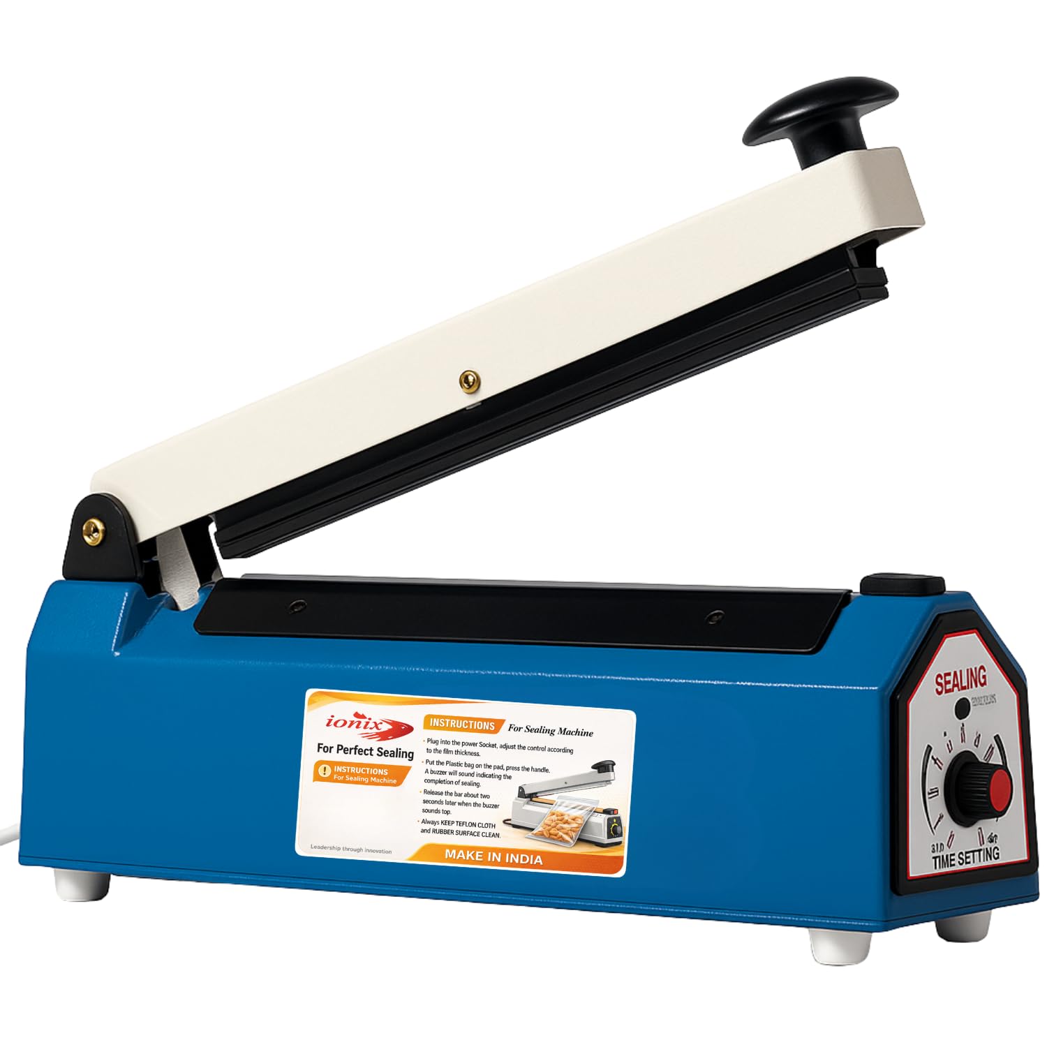 IONIX Sealing Machine for Food Packets | 1 Year Warranty, 8 Inch | Packet Sealer Machine, Packing Machine Sealing, Plastic Sealing Machine, Heavy metal Body From Full Customer Support (Blue - 200mm)