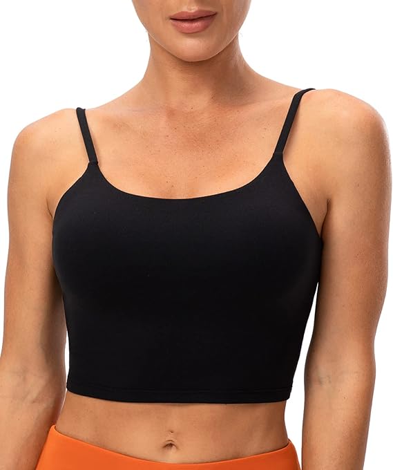 Lavento Women's Longline Sports Bra Yoga Cami Tank Top with Built in