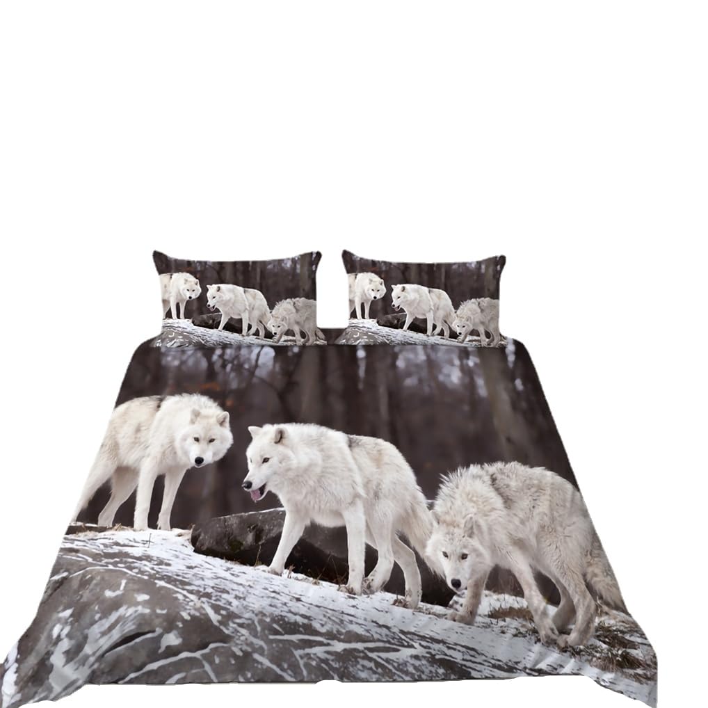 Housse de couette loup avec impression 3D paysage de neige haute définition