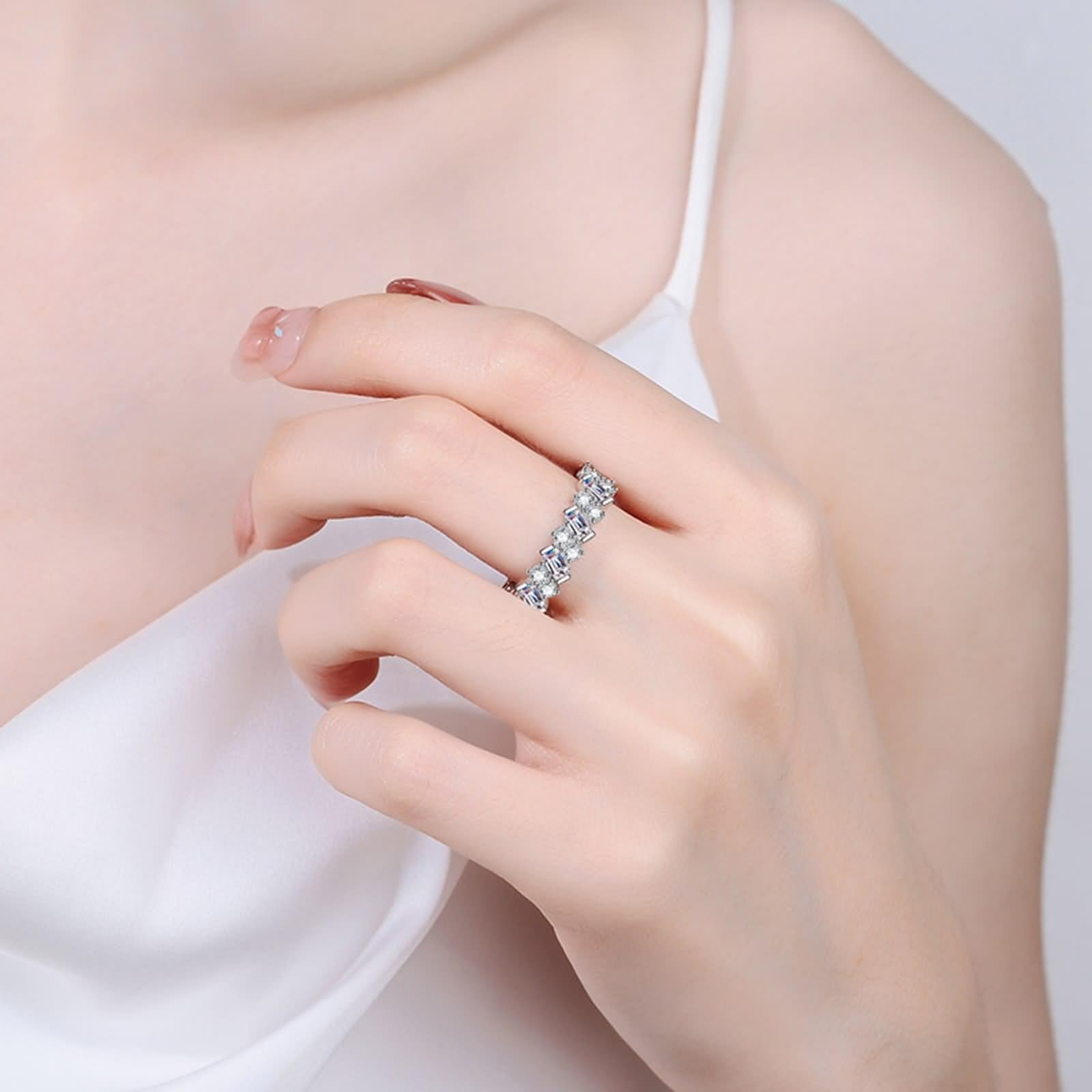 Anello di fidanzamento semplice, in oro bianco 925, rotondo, quadrato, eternità, regalo di nozze per donne
