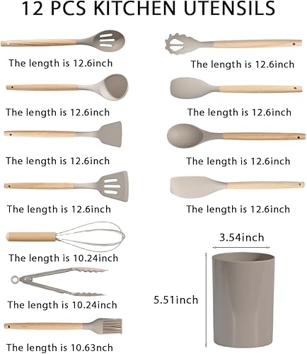 Miniatura 2 de Juego de utensilios de cocina de silicona, 12 piezas de utensilios de cocina de cocina, antiadherentes 446F resistentes al calor, herramientas de