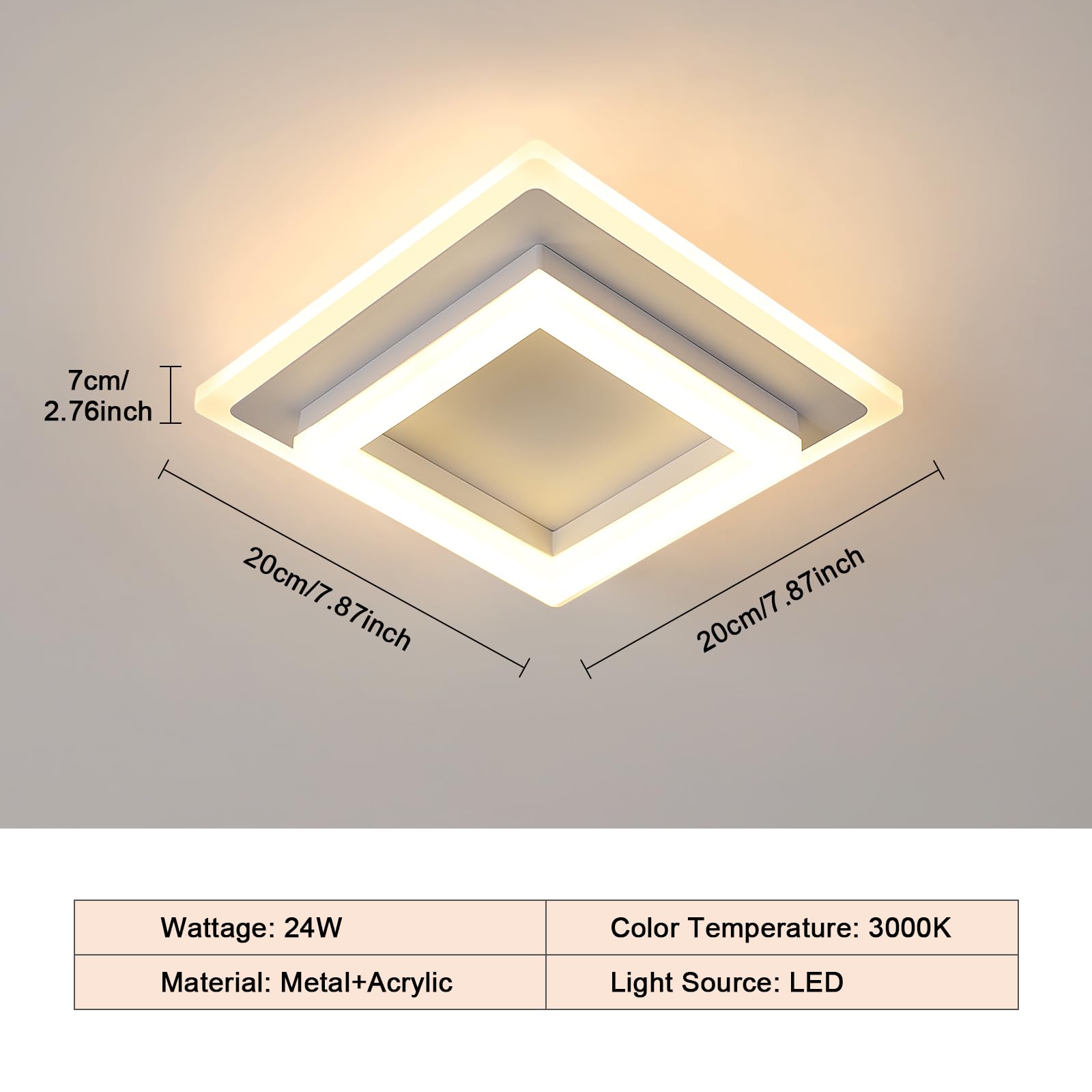 SENQIU LED Ceiling Light, 24W 2700LM Modern LED Ceiling Lights, Acrylic Square Led Ceiling Lamp for Bedroom Living Room - Image 4