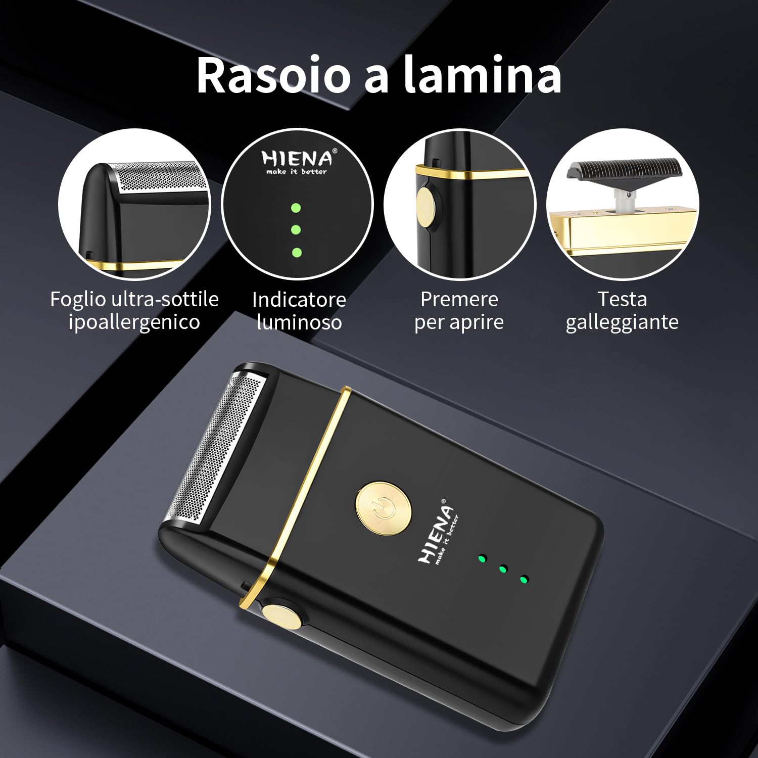 HIENA PRO Tagliacapelli Uomo Professionale, Macchinetta per Capelli Senza Fili, Regolabarba, Rasoio a Lamina, Kit Completo per Rasatura e Taglio di Capelli Elettrico